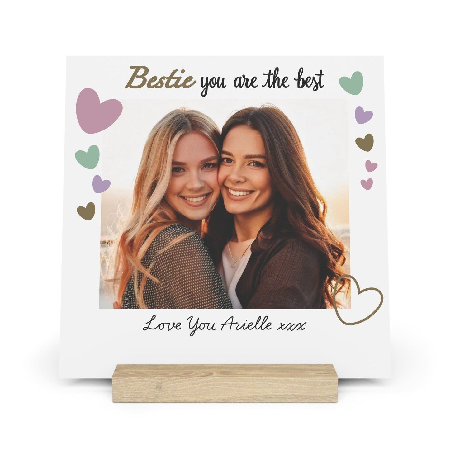 Printify Home Decor 10" x 10" (Square) / Oak Best Bestie Photo Board With Stand