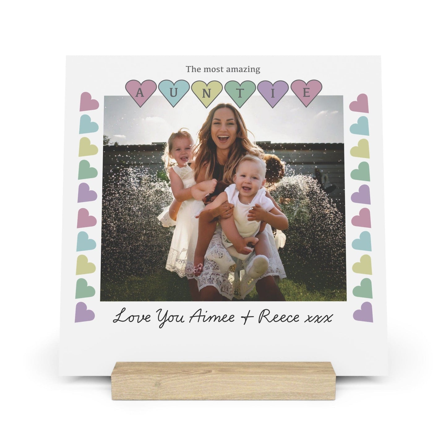 Printify Home Decor 10" x 10" (Square) / Oak Personalised Auntie Photo Board With Stand Hearts