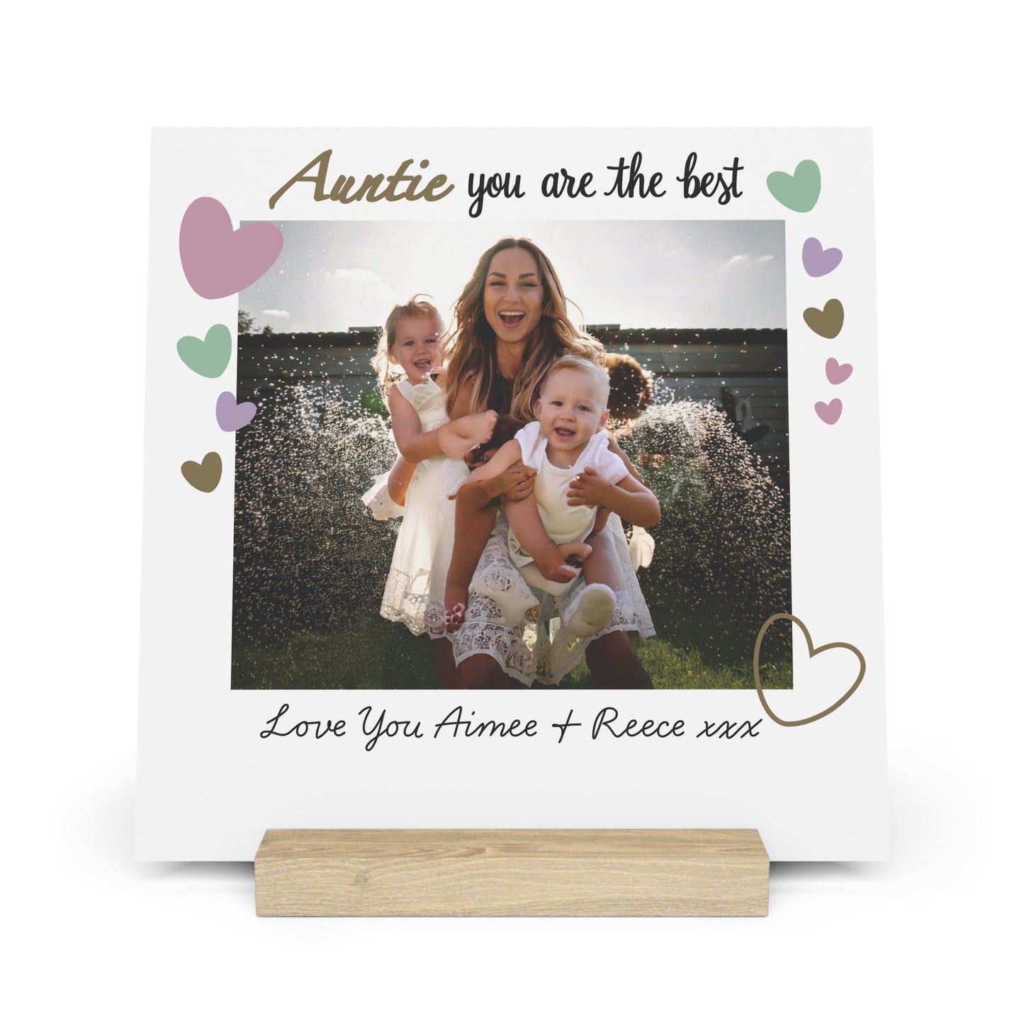 Printify Home Decor 10" x 10" (Square) / Oak Personalised Best Auntie Photo Board With Stand
