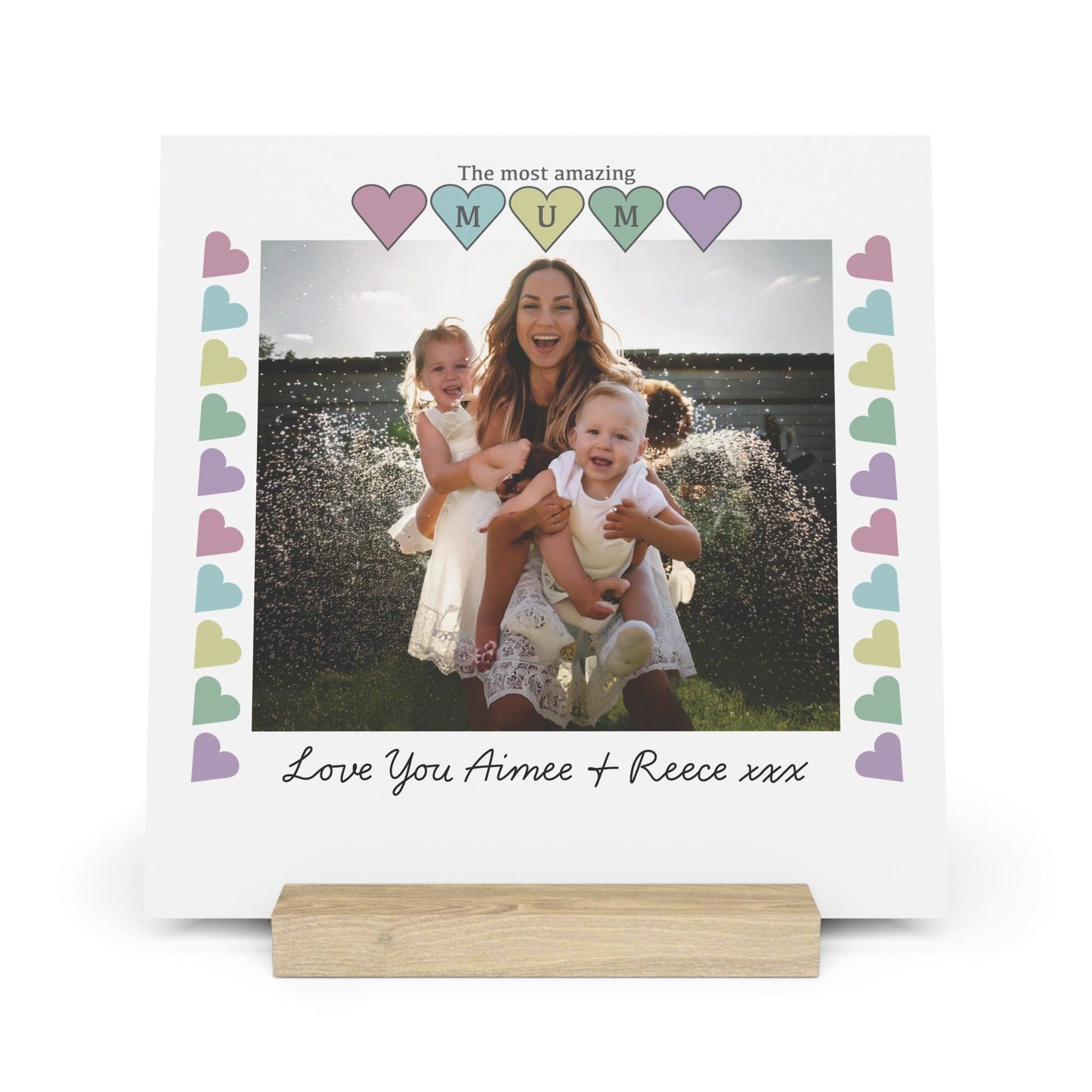Printify Home Decor 10" x 10" (Square) / Oak Personalised Mum Photo Board With Stand Heart