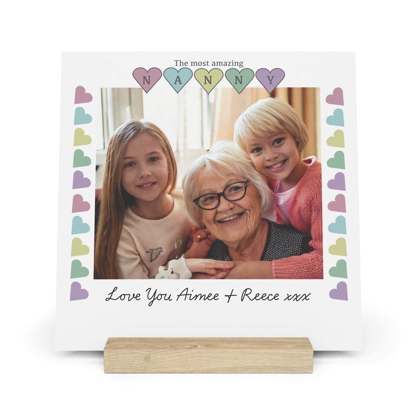 Printify Home Decor 10" x 10" (Square) / Oak Personalised Nanny Photo Board With Stand Heart