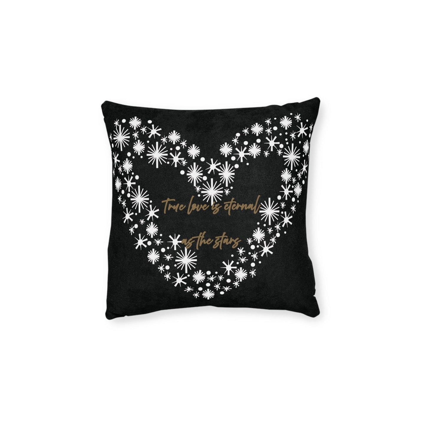 Printify Home Decor 12" × 12" Black Cushion - True Love is Eternal as the Stars Heart Design