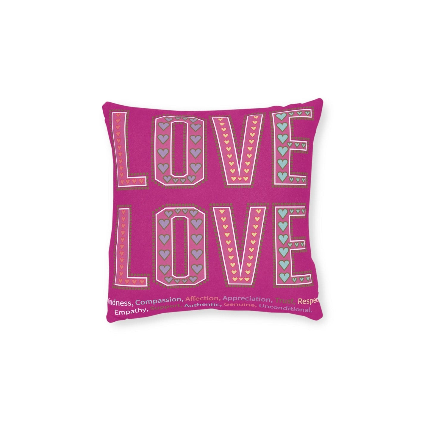 Printify Home Decor 12" × 12" Love Love Slogan Cushion Pink