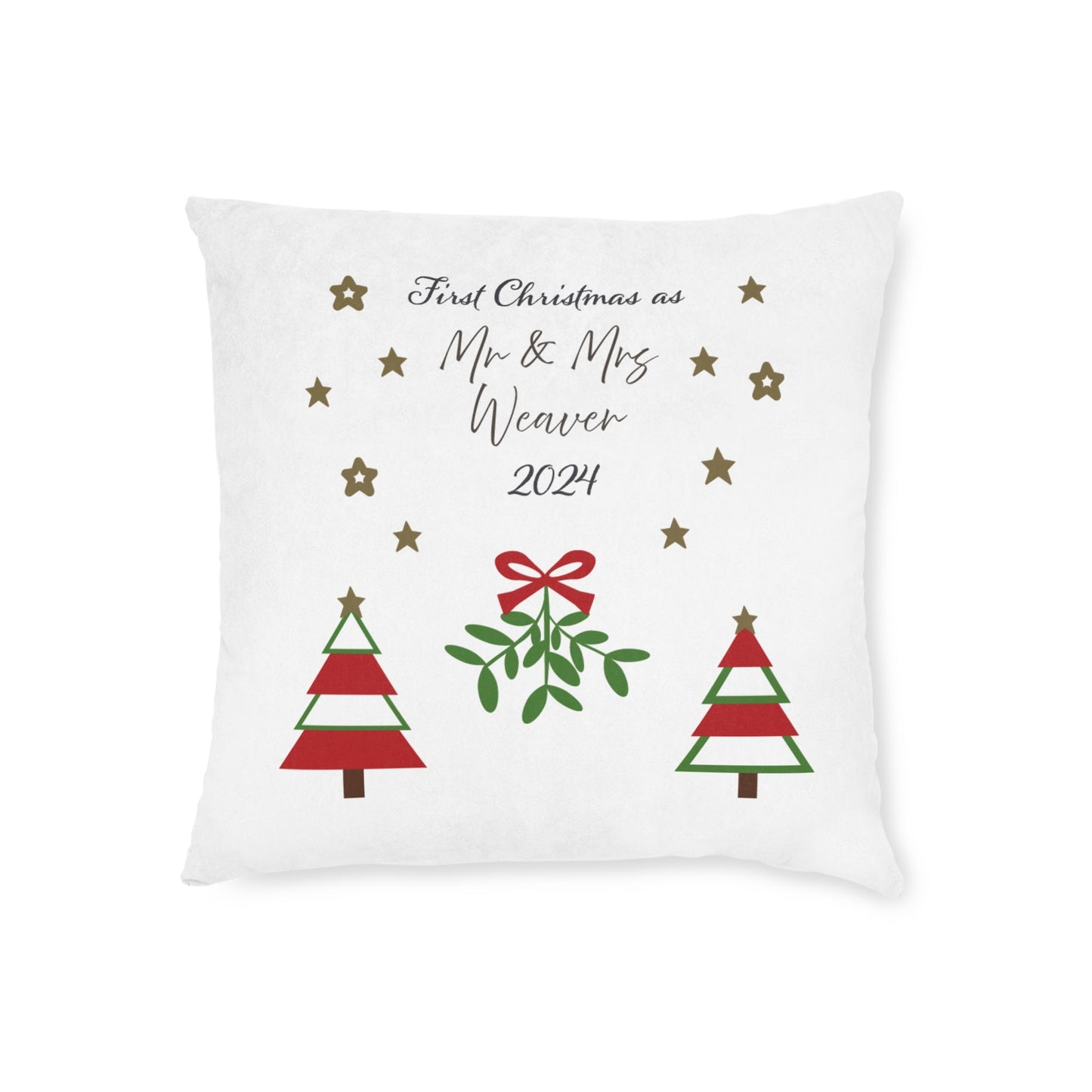 Printify Home Decor 18" × 18" Personalised First Christmas Cushion – Mr & Mrs Festive Design