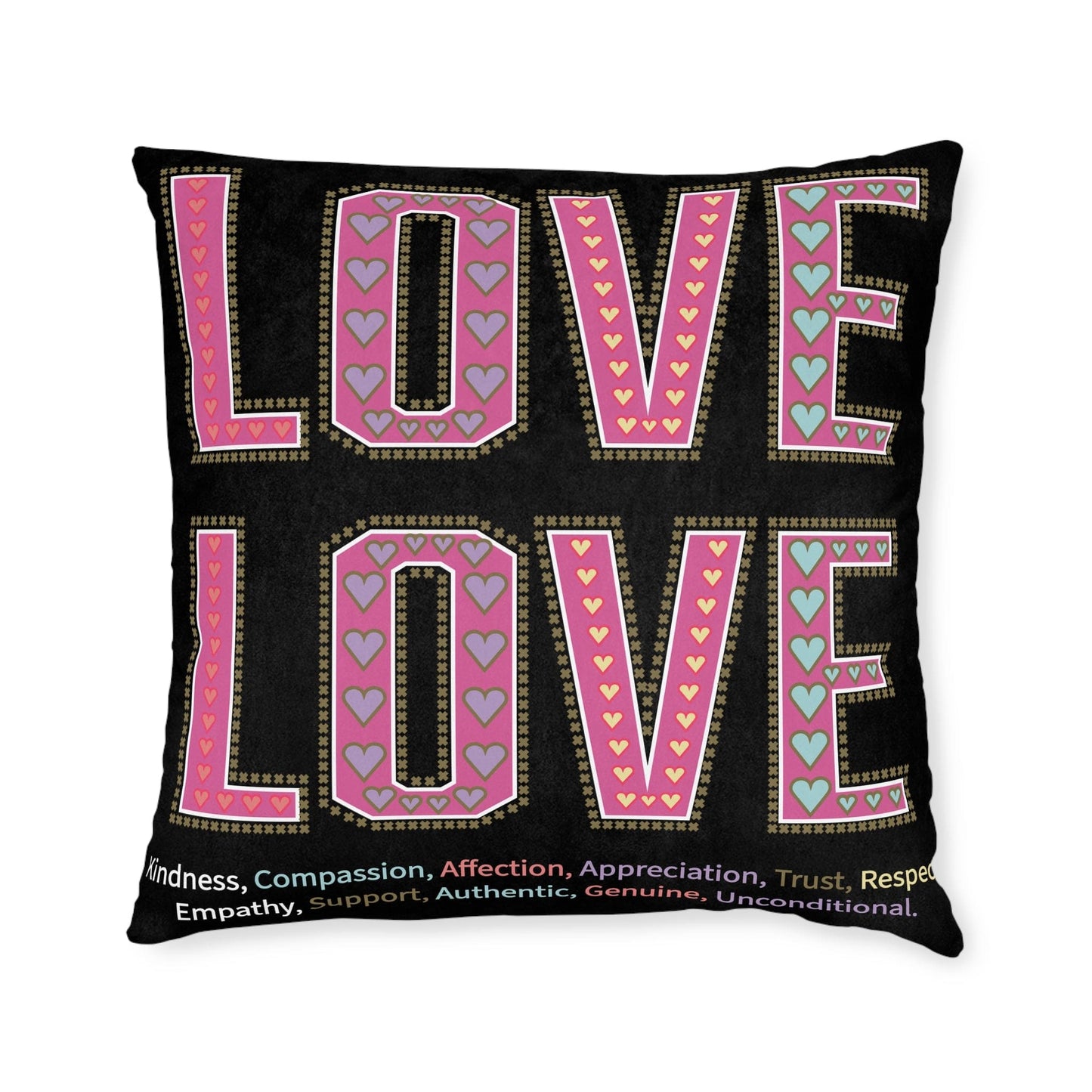 Printify Home Decor 22" × 22" Love Love Slogan Cushion Black