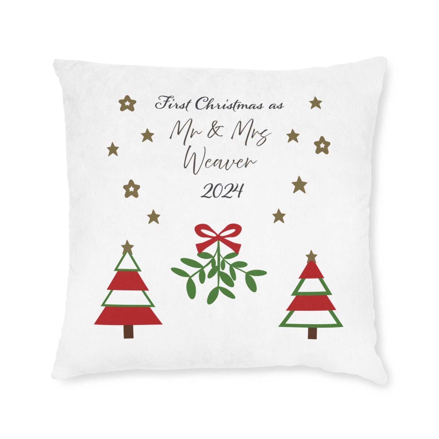 Printify Home Decor 22" × 22" Personalised First Christmas Cushion – Mr & Mrs Festive Design