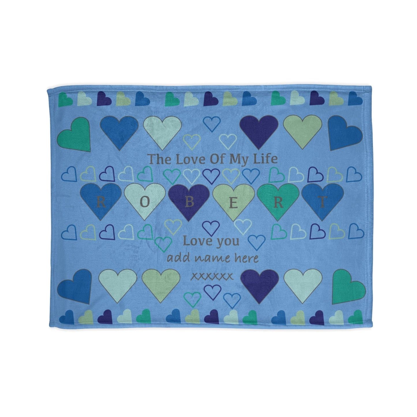 Printify Home Decor 30'' × 40'' Personalised Name Heart Icon Blanket Blue