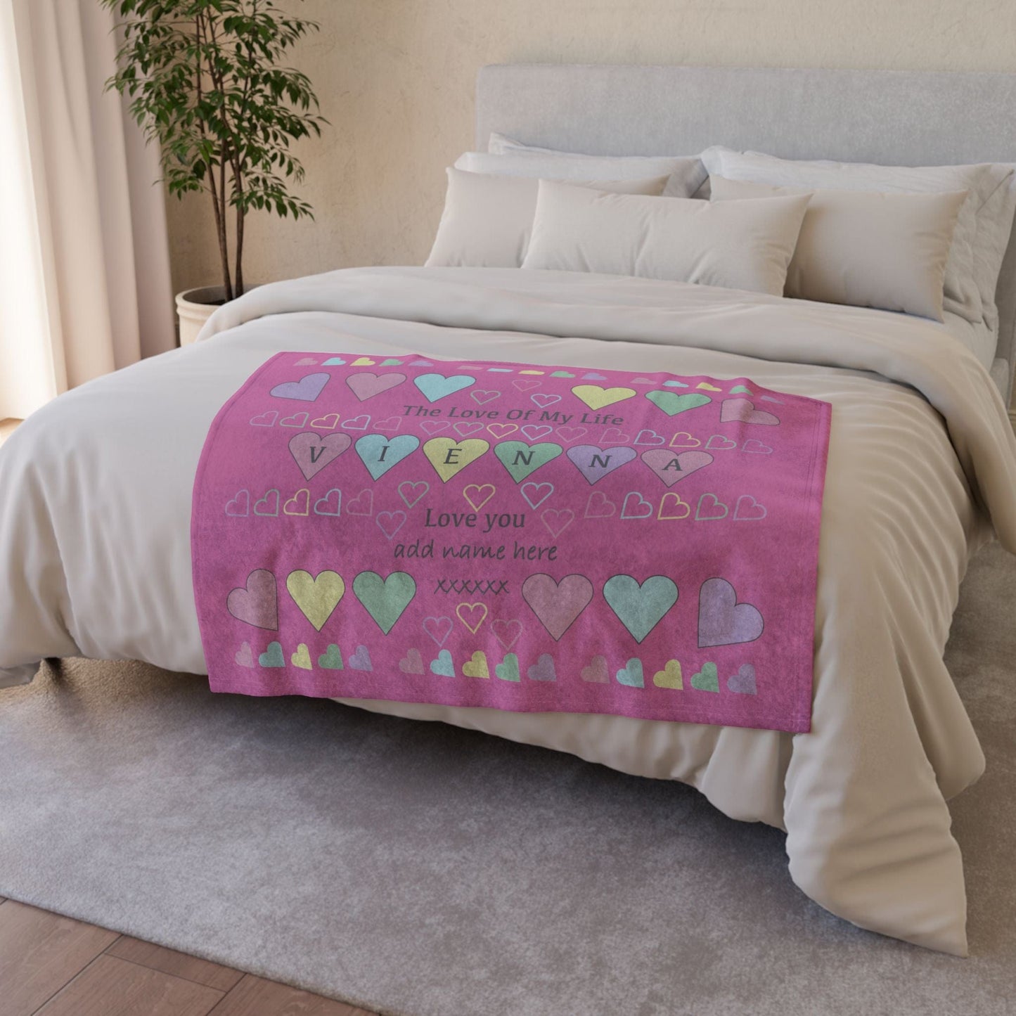 Printify Home Decor 30'' × 40'' Personalised Name Heart Icon Blanket Pink