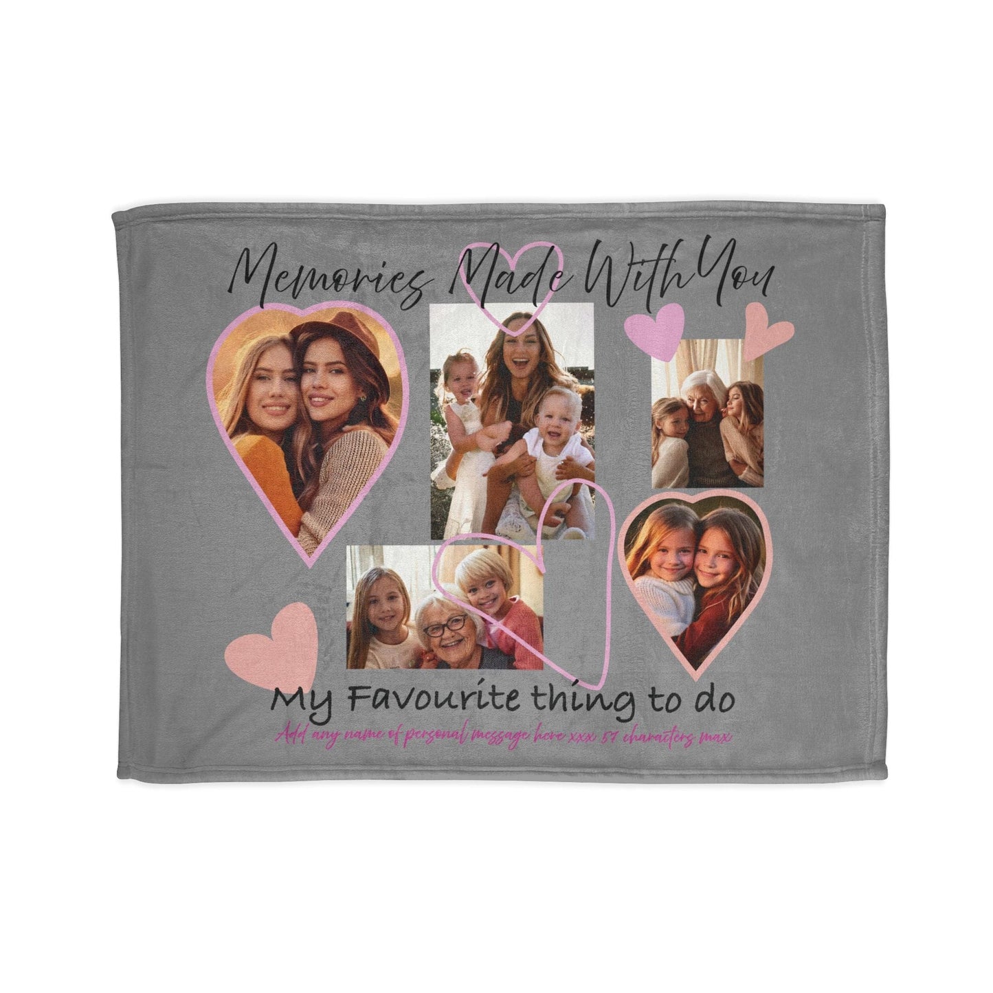 Printify Home Decor 30'' × 40'' Personalised Photo Blanket with Heart Icons Grey