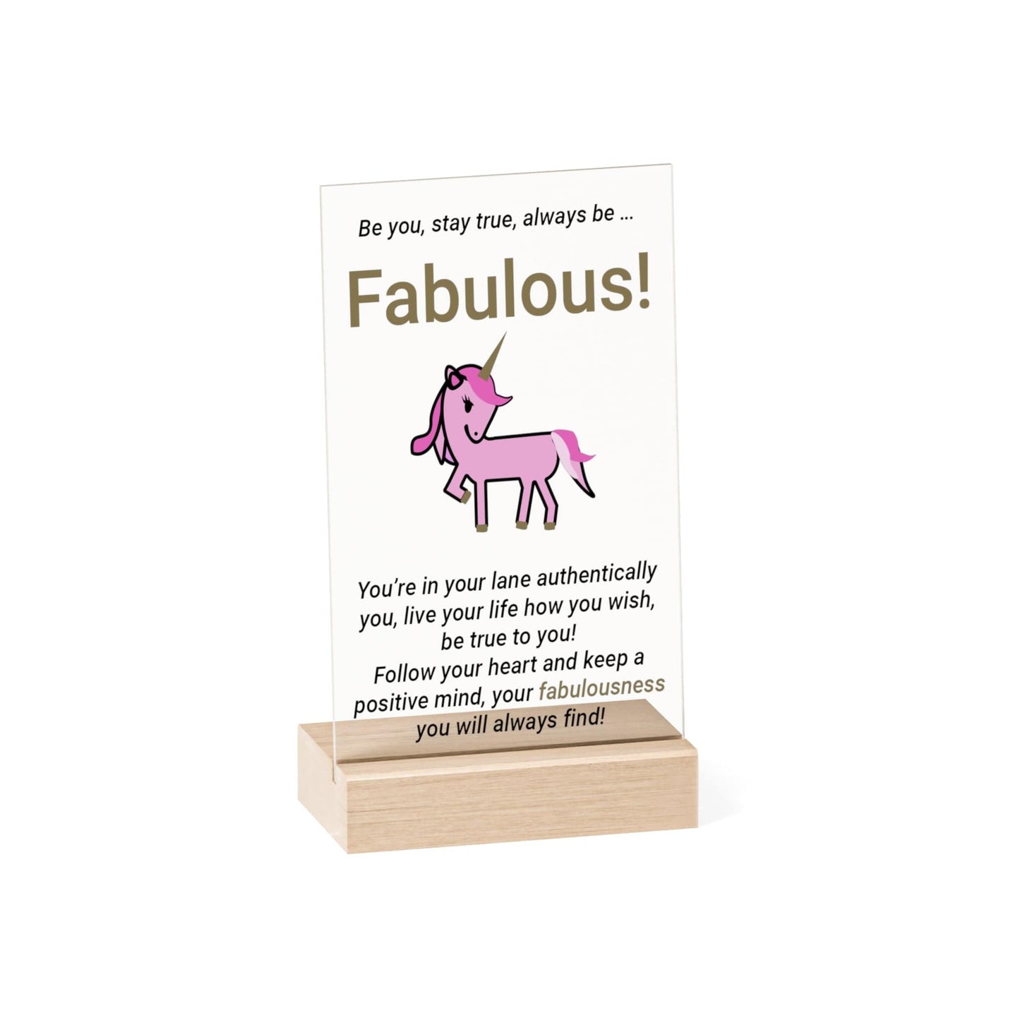 Printify Home Decor 5.1" x 7.9" (Vertical) Fabulous Unicorn Acrylic Sign with Wooden Stand