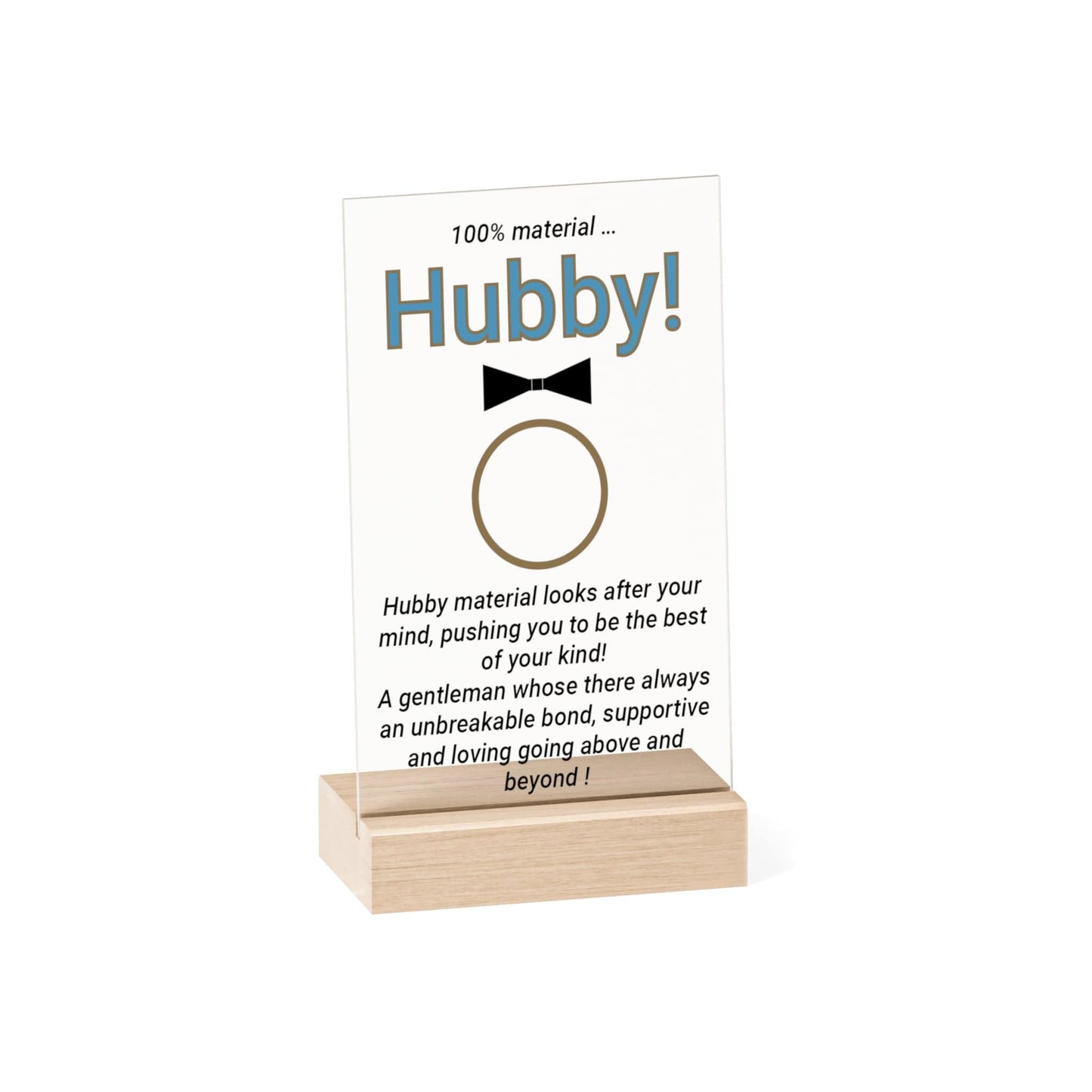 Printify Home Decor 5.1" x 7.9" (Vertical) Hubby Acrylic Sign with Wooden Stand