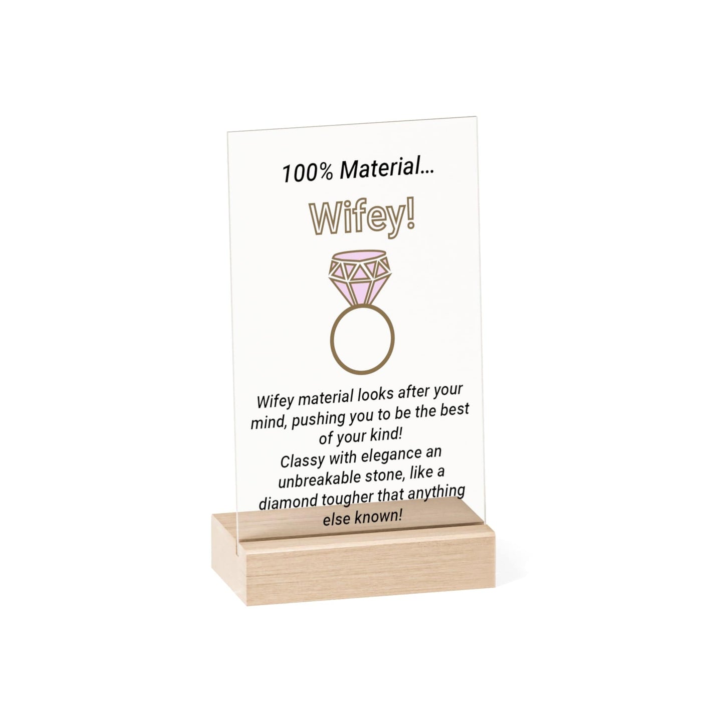 Printify Home Decor 5.1" x 7.9" (Vertical) Wifey Acrylic Sign with Wooden Stand