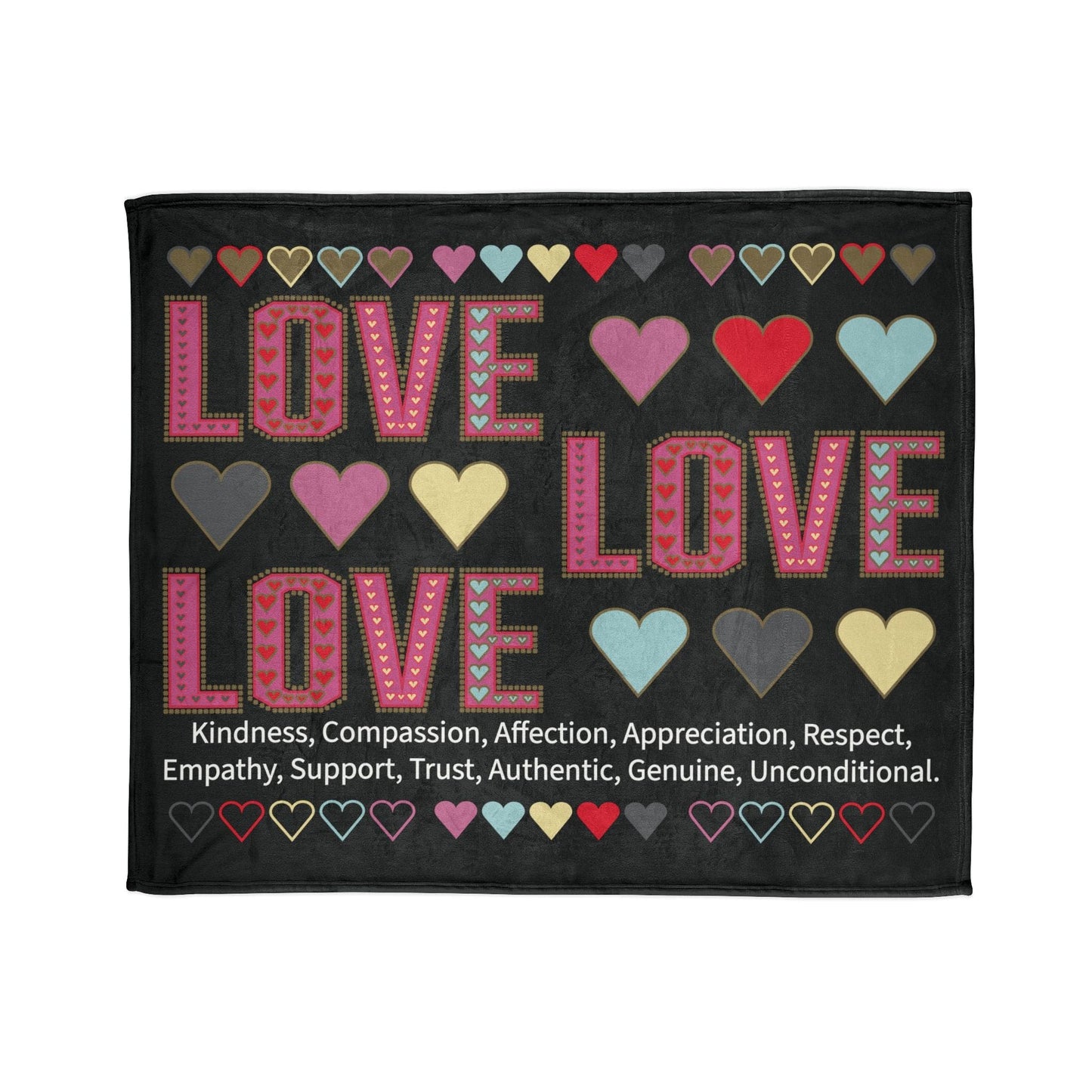 Printify Home Decor 50" × 60" Lots of Love With Hearts Blanket Black
