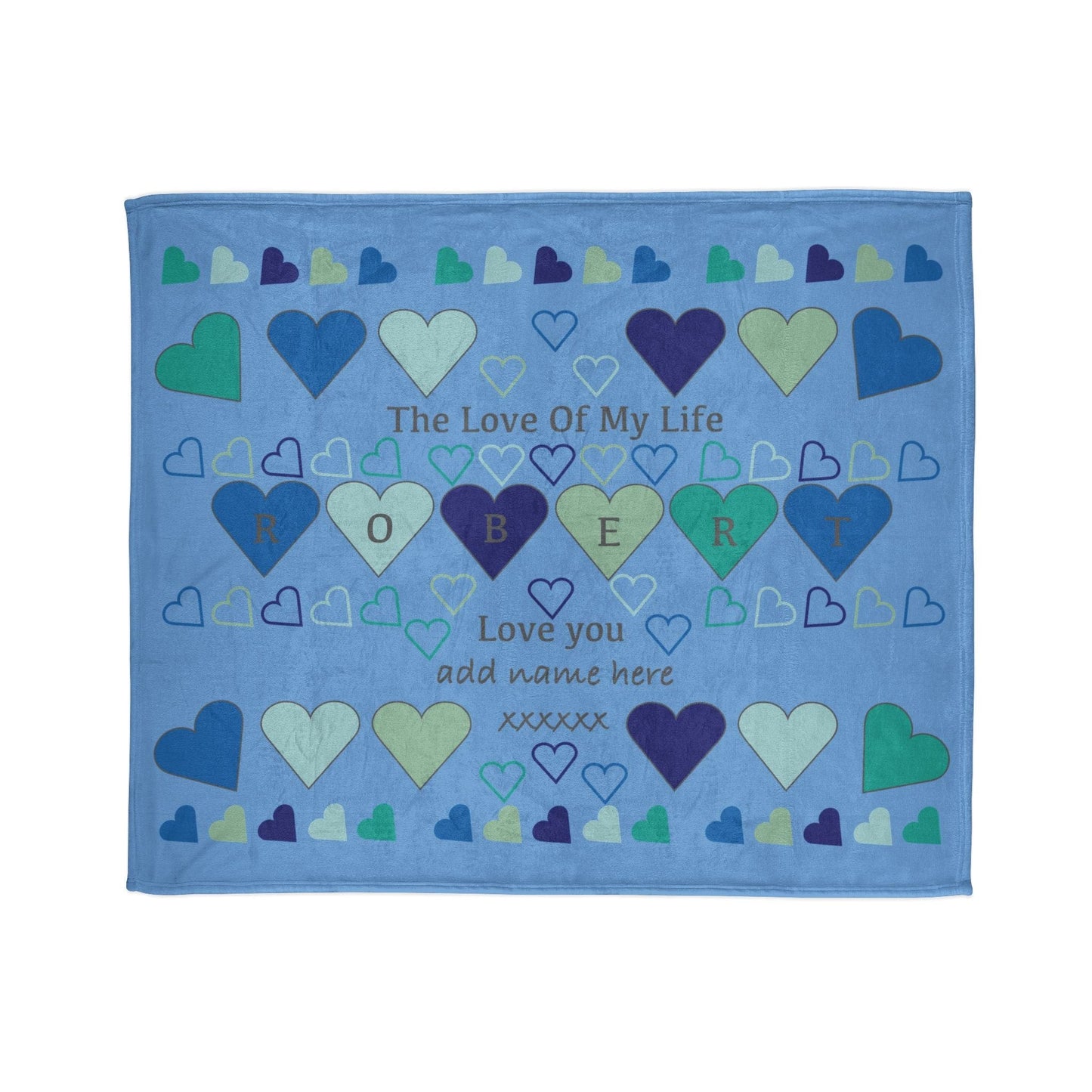 Printify Home Decor 50" × 60" Personalised Name Heart Icon Blanket Blue