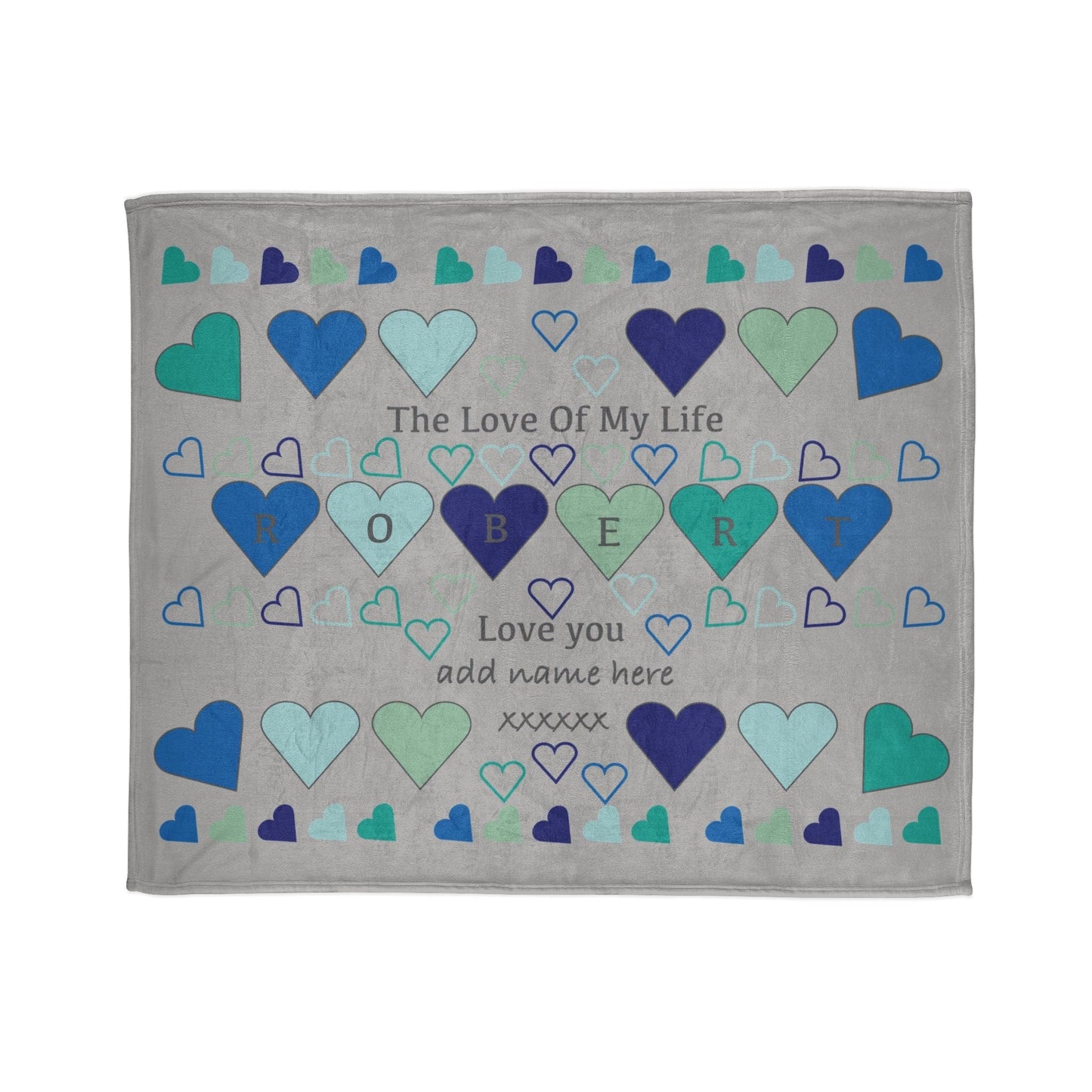 Printify Home Decor 50" × 60" Personalised Name Heart Icon Blanket Grey