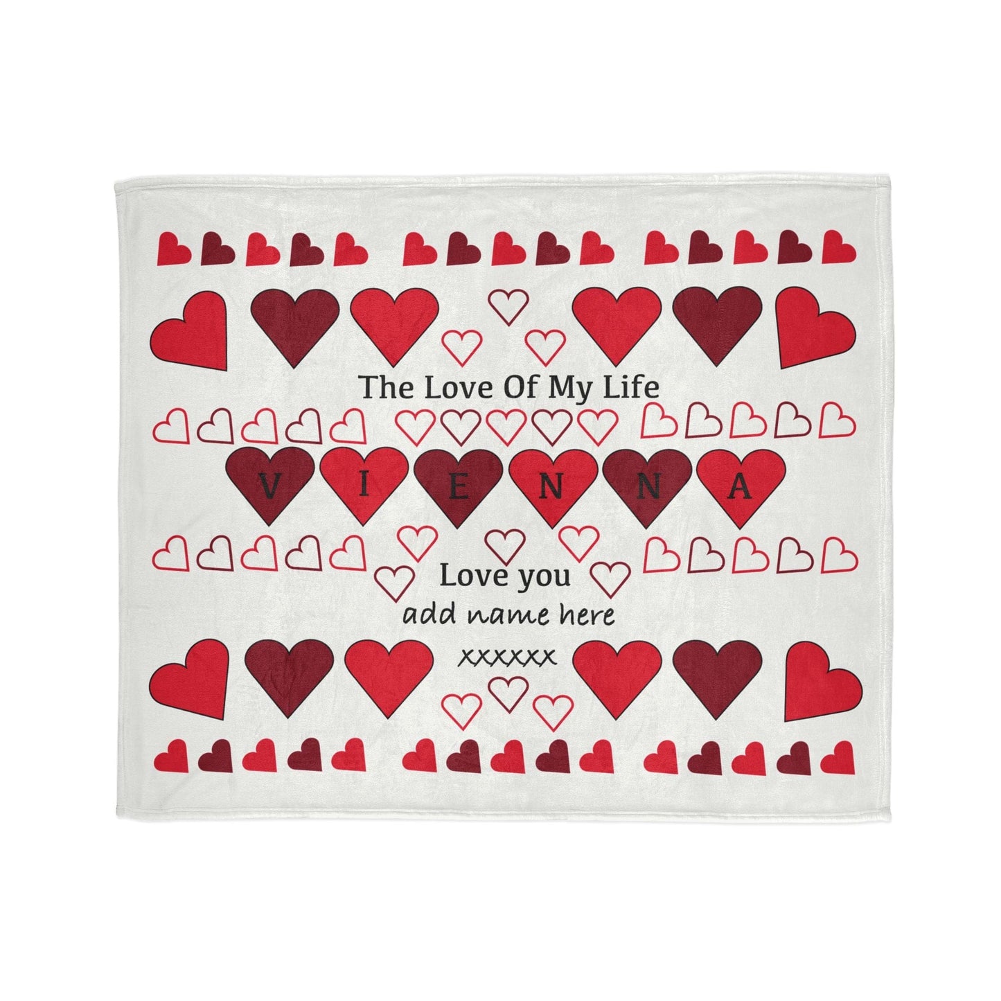 Printify Home Decor 50" × 60" Personalised Name Heart Icon Blanket Red