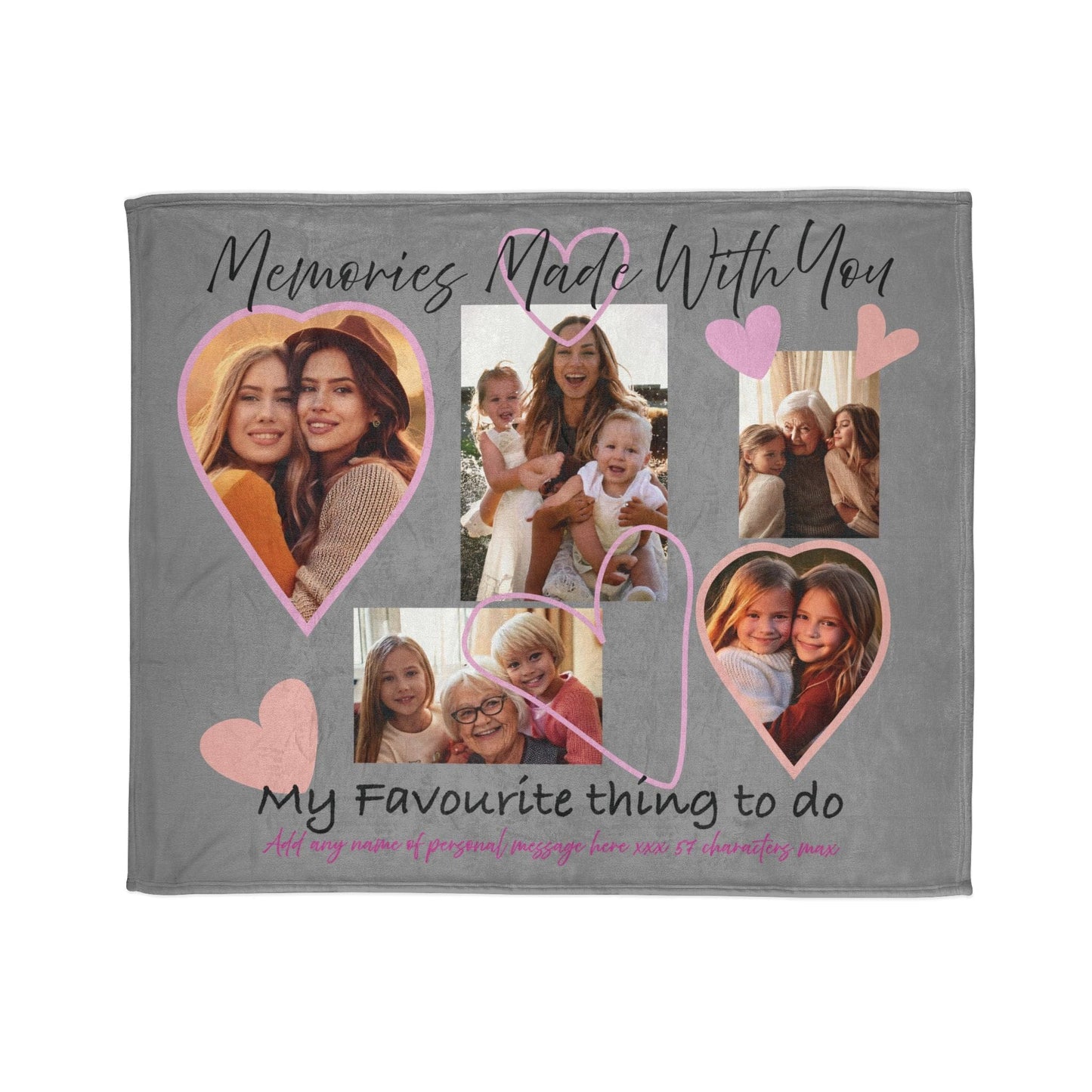 Printify Home Decor 50" × 60" Personalised Photo Blanket with Heart Icons Grey