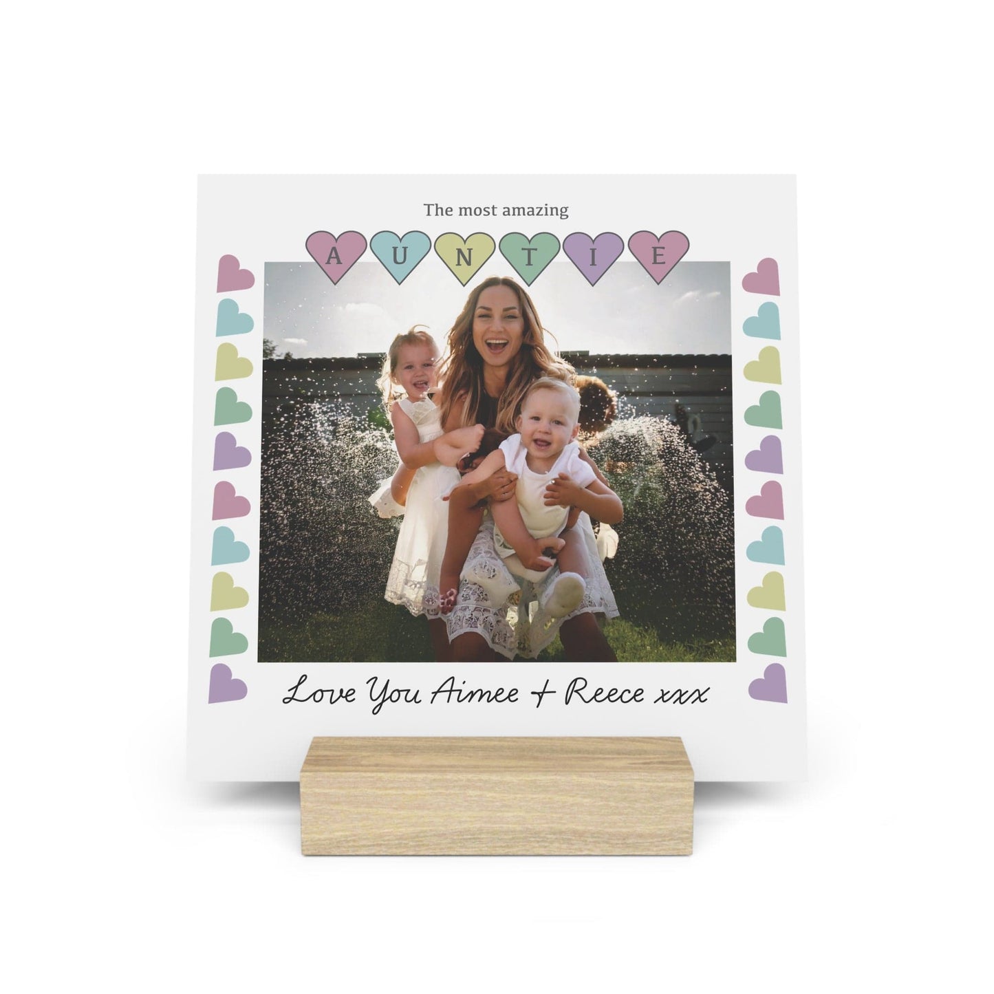 Printify Home Decor 6" x 6" (Square) / Oak Personalised Auntie Photo Board With Stand Hearts