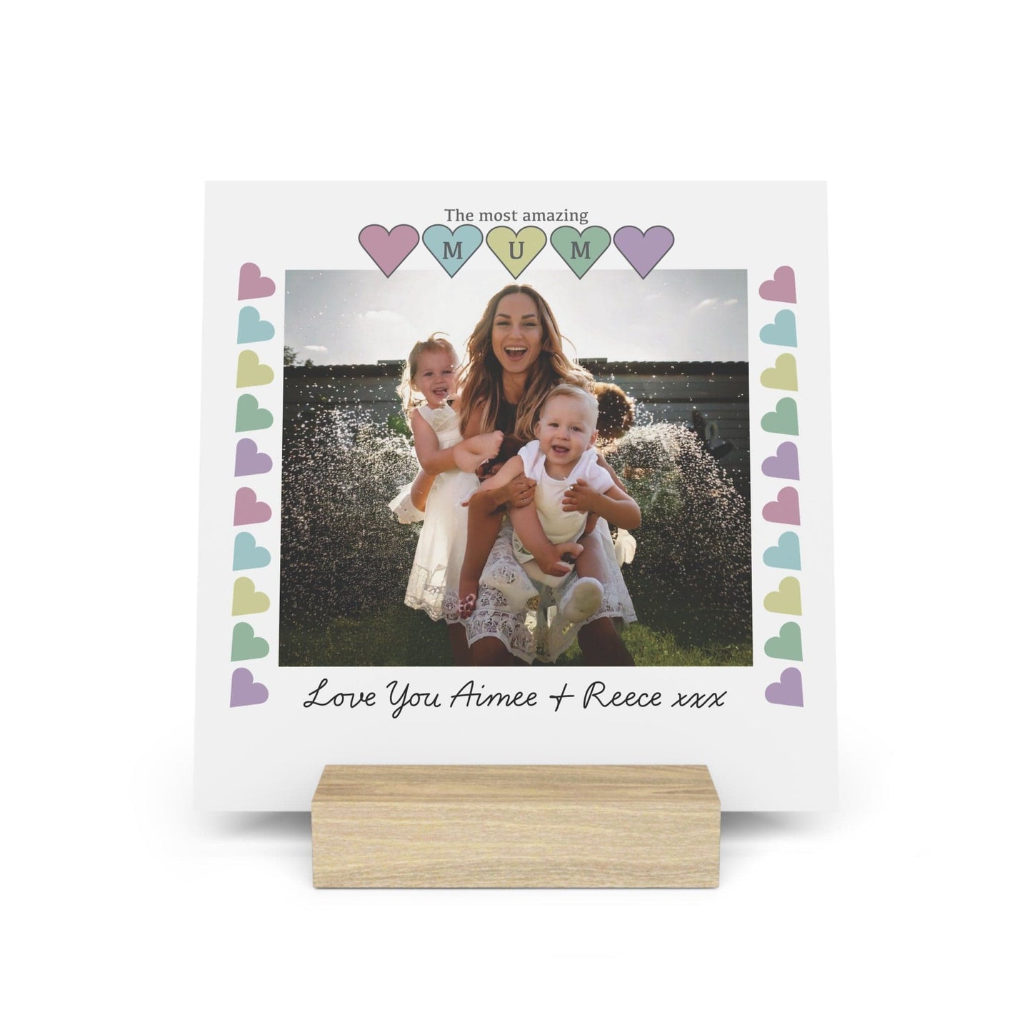 Printify Home Decor 6" x 6" (Square) / Oak Personalised Mum Photo Board With Stand Heart