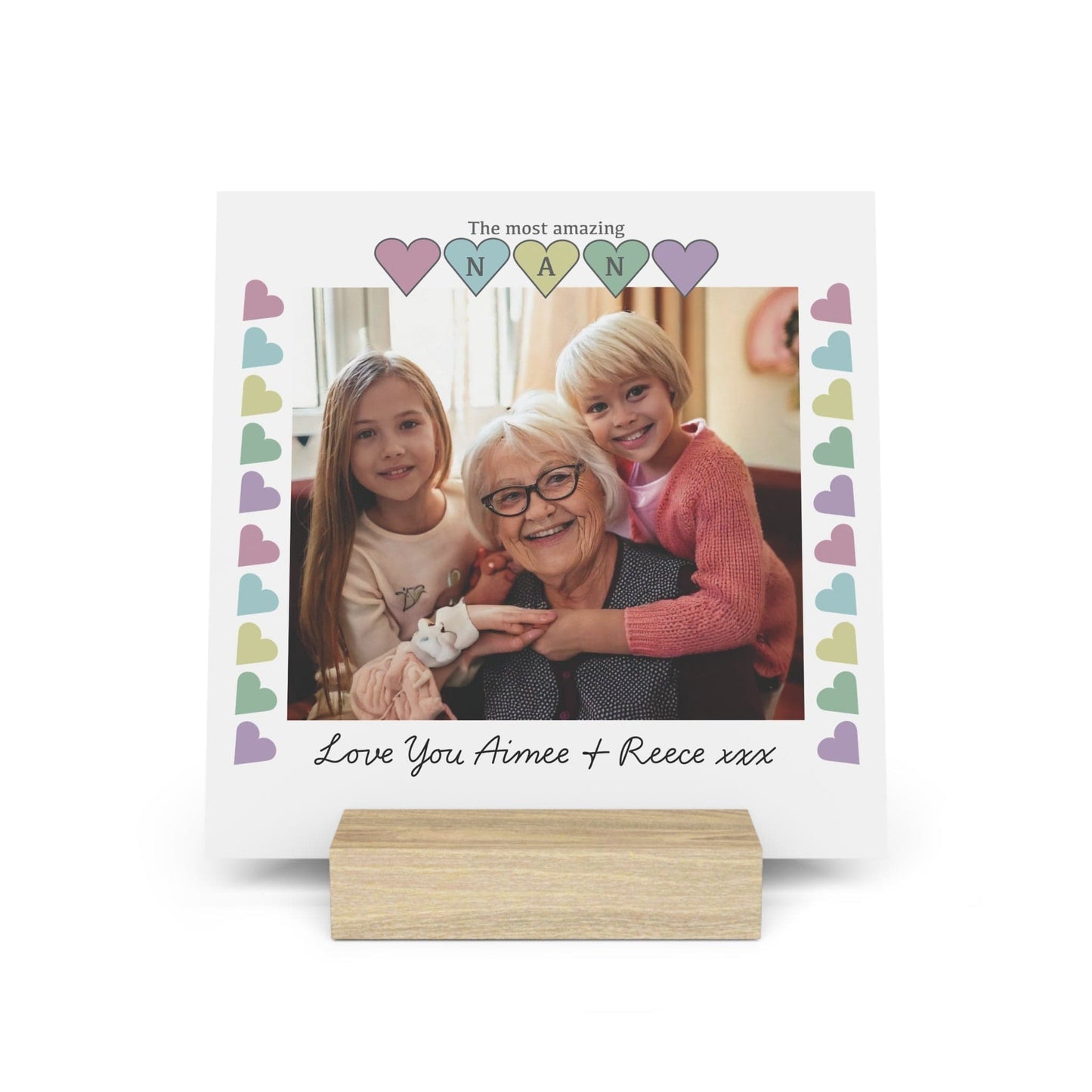 Printify Home Decor 6" x 6" (Square) / Oak Personalised Nan Photo Board With Stand Heart