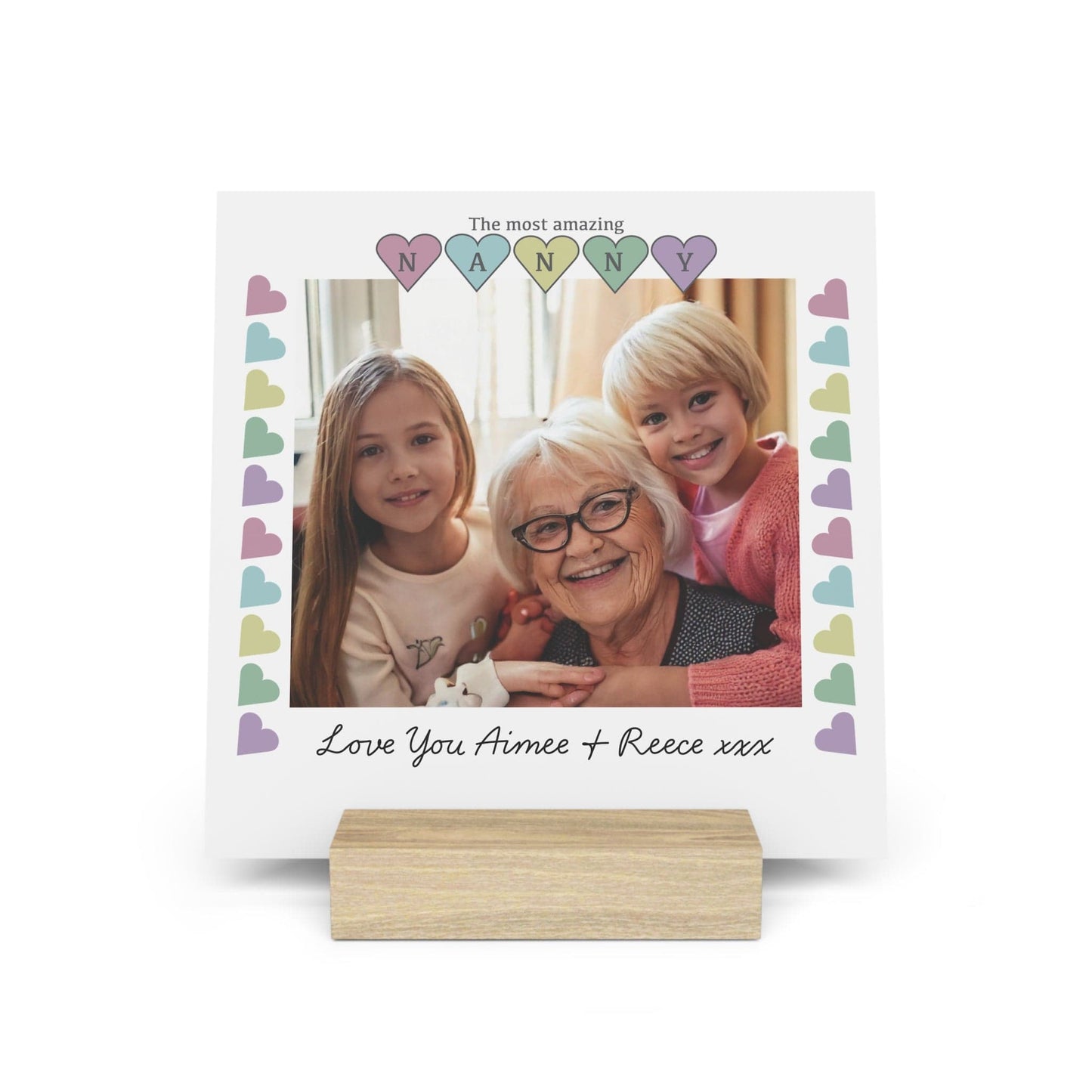 Printify Home Decor 6" x 6" (Square) / Oak Personalised Nanny Photo Board With Stand Heart
