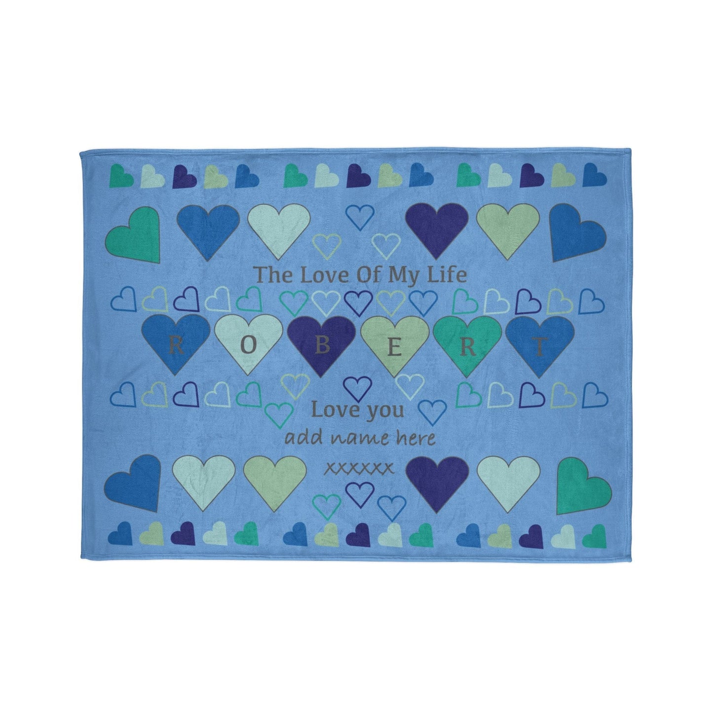 Printify Home Decor 60" × 80" Personalised Name Heart Icon Blanket Blue