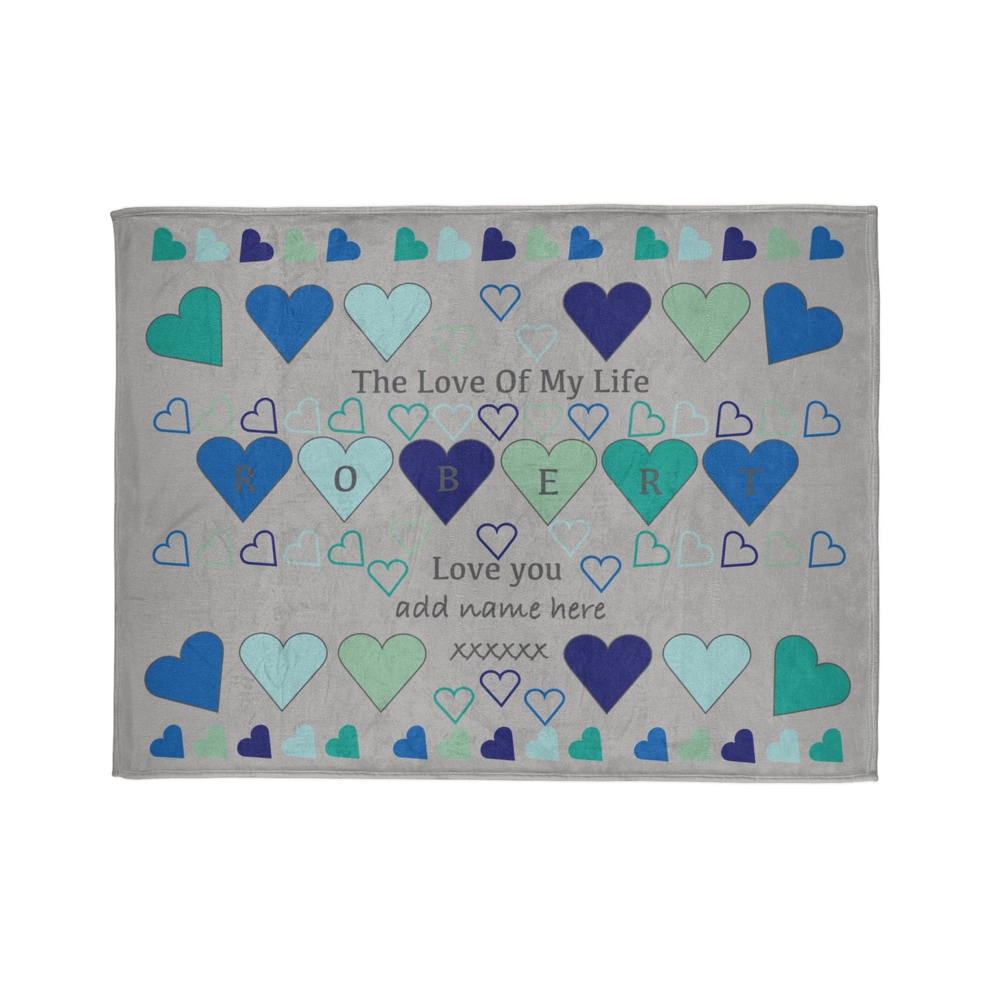 Printify Home Decor 60" × 80" Personalised Name Heart Icon Blanket Grey