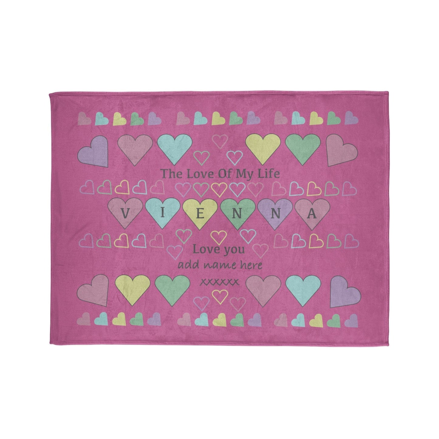 Printify Home Decor 60" × 80" Personalised Name Heart Icon Blanket Pink