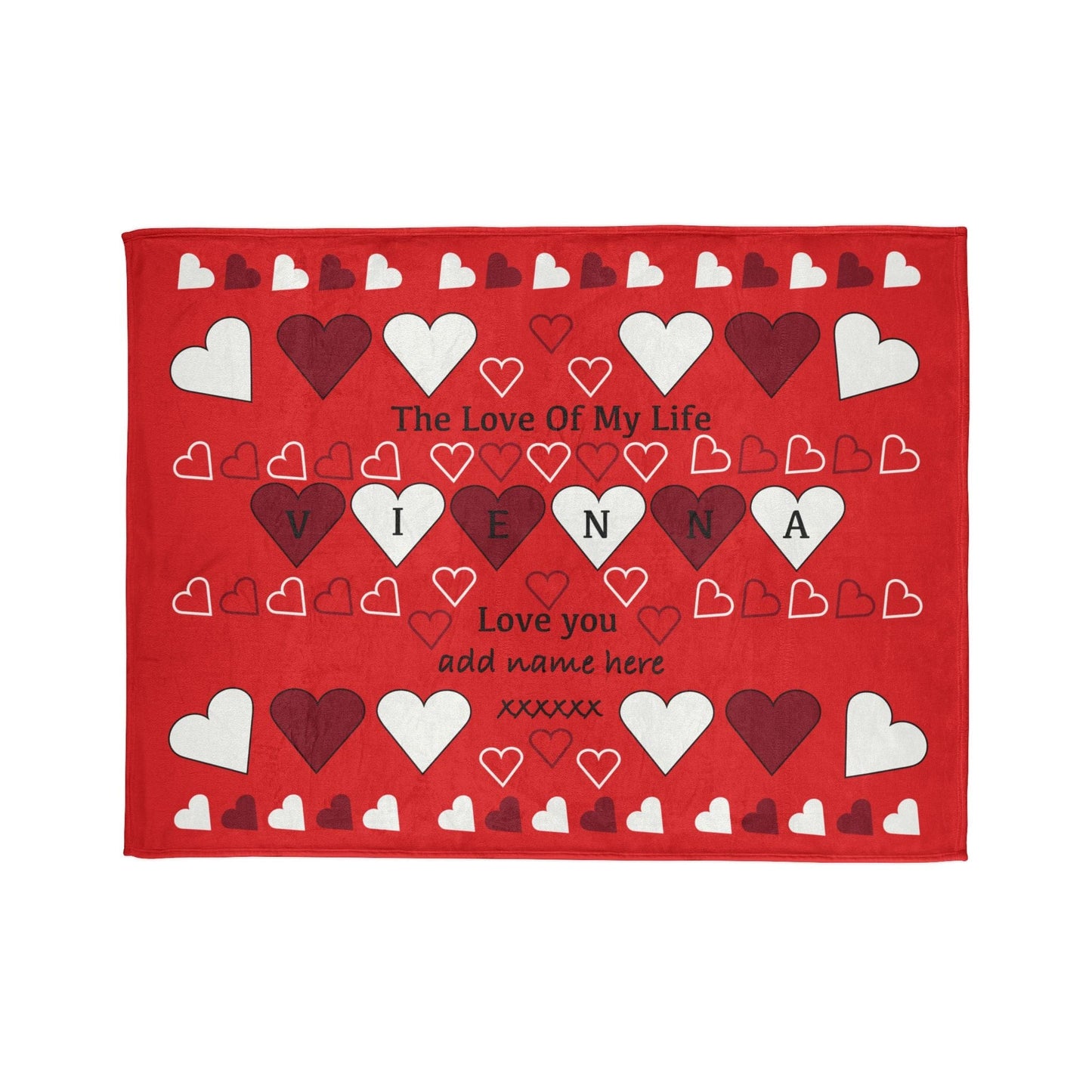 Printify Home Decor 60" × 80" Personalised Name Heart Icon Blanket Red Base