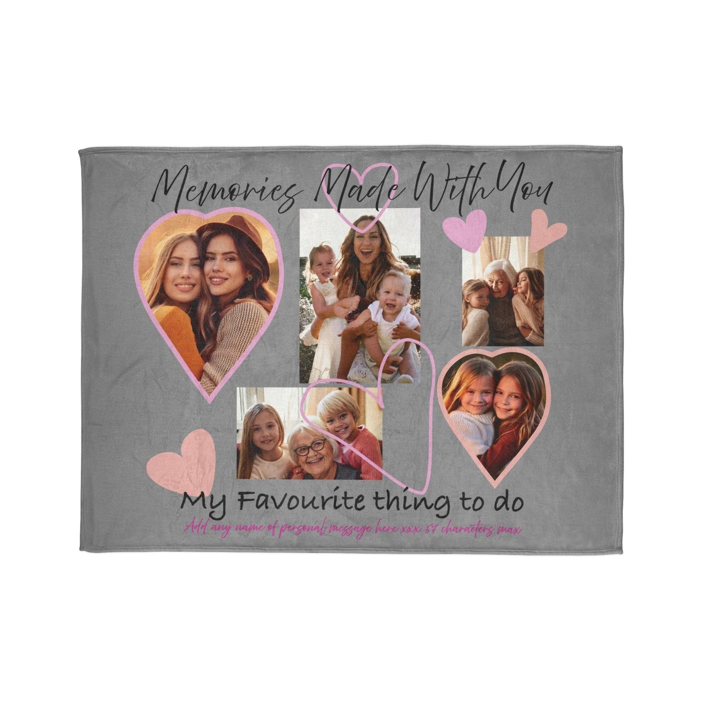 Printify Home Decor 60" × 80" Personalised Photo Blanket with Heart Icons Grey