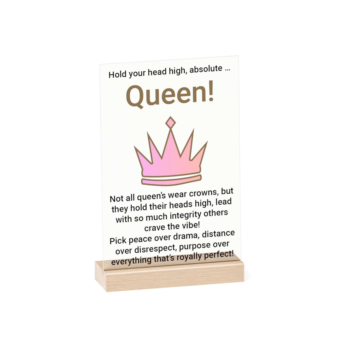 Printify Home Decor 7.9" x 11.8" (Vertical) Absolute Queen Acrylic Sign with Wooden Stand