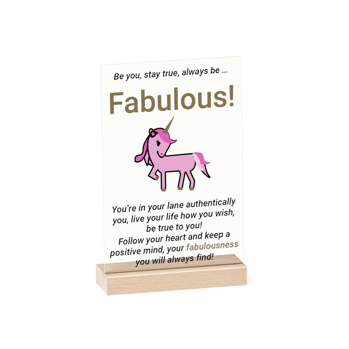 Printify Home Decor 7.9" x 11.8" (Vertical) Fabulous Unicorn Acrylic Sign with Wooden Stand