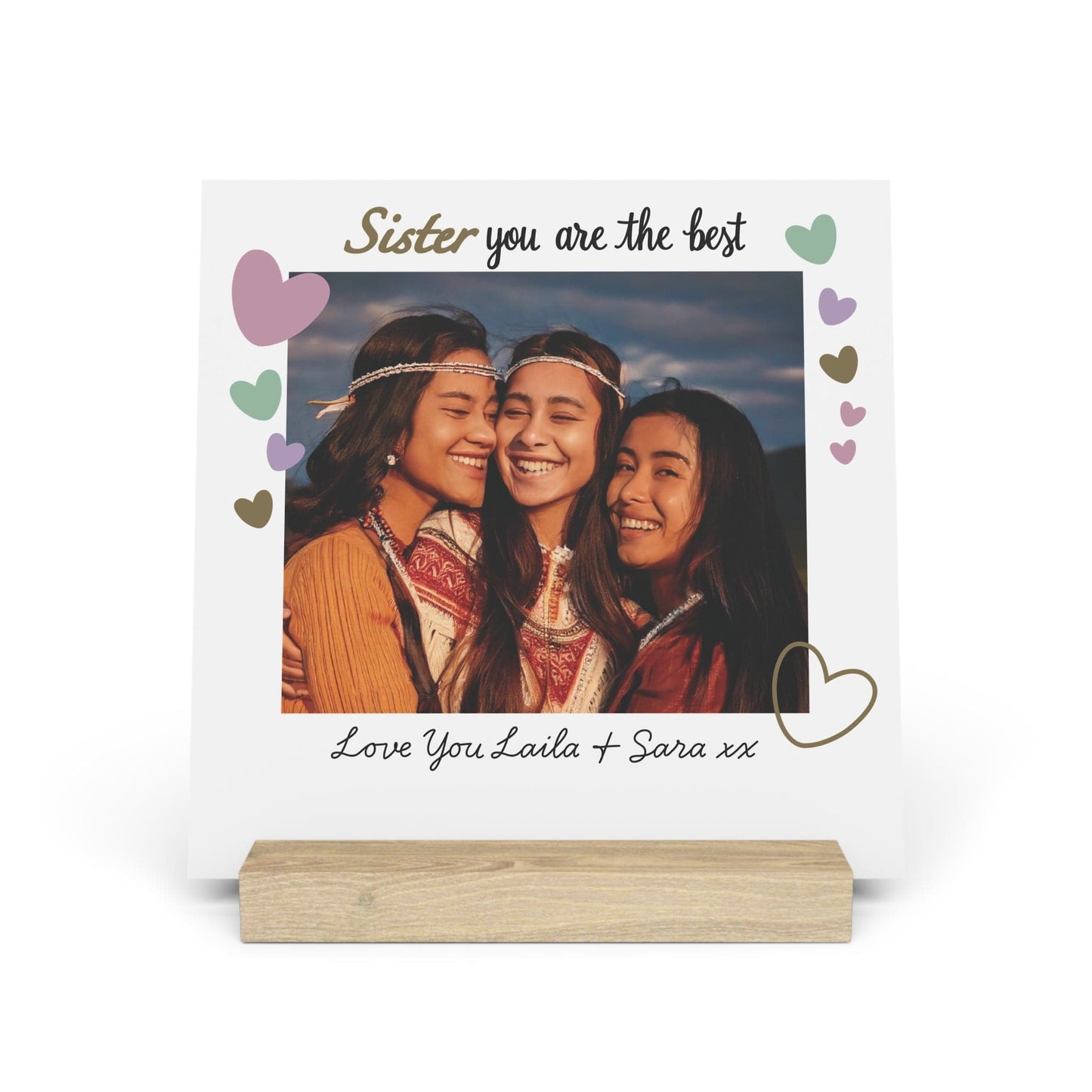 Printify Home Decor 8" x 8" (Square) / Oak Best Sister Photo Board With Stand