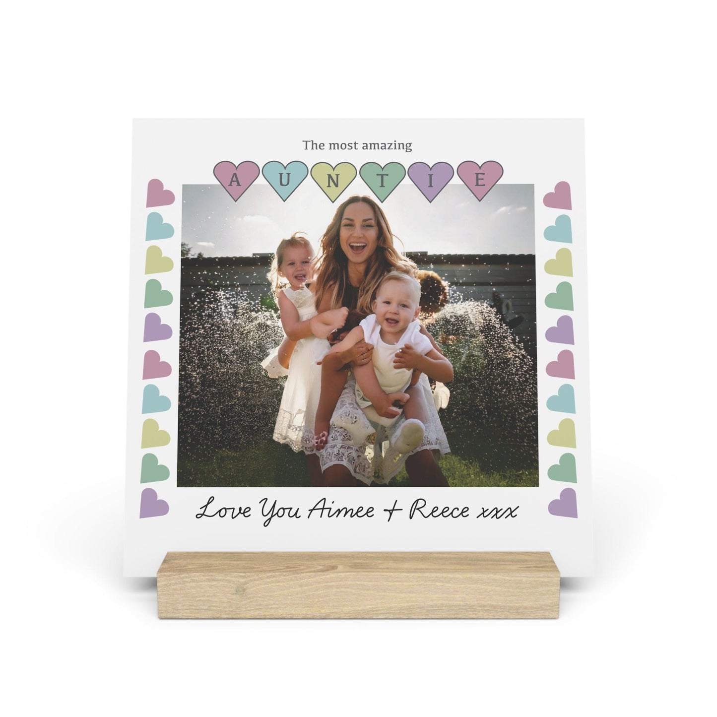 Printify Home Decor 8" x 8" (Square) / Oak Personalised Auntie Photo Board With Stand Hearts