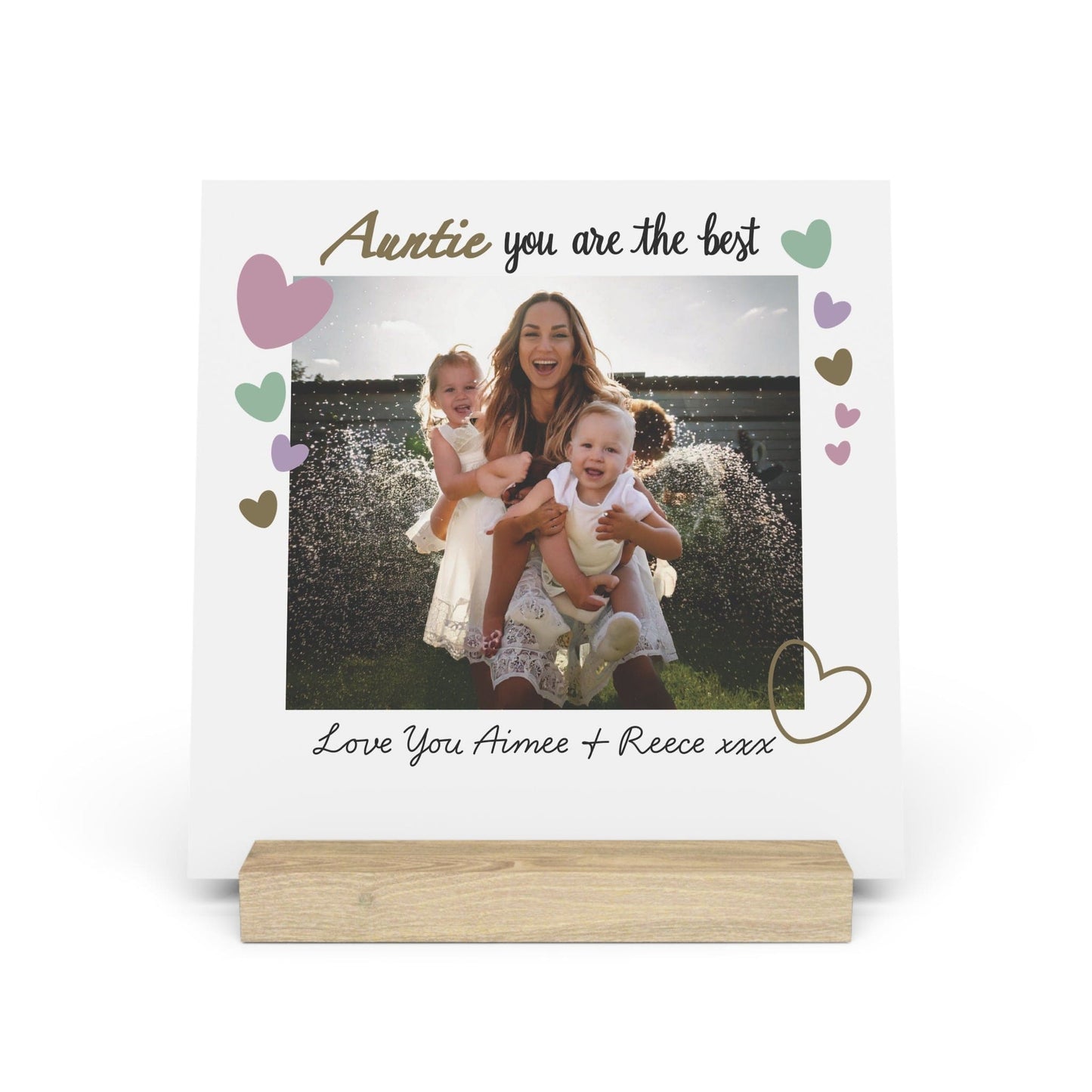 Printify Home Decor 8" x 8" (Square) / Oak Personalised Best Auntie Photo Board With Stand