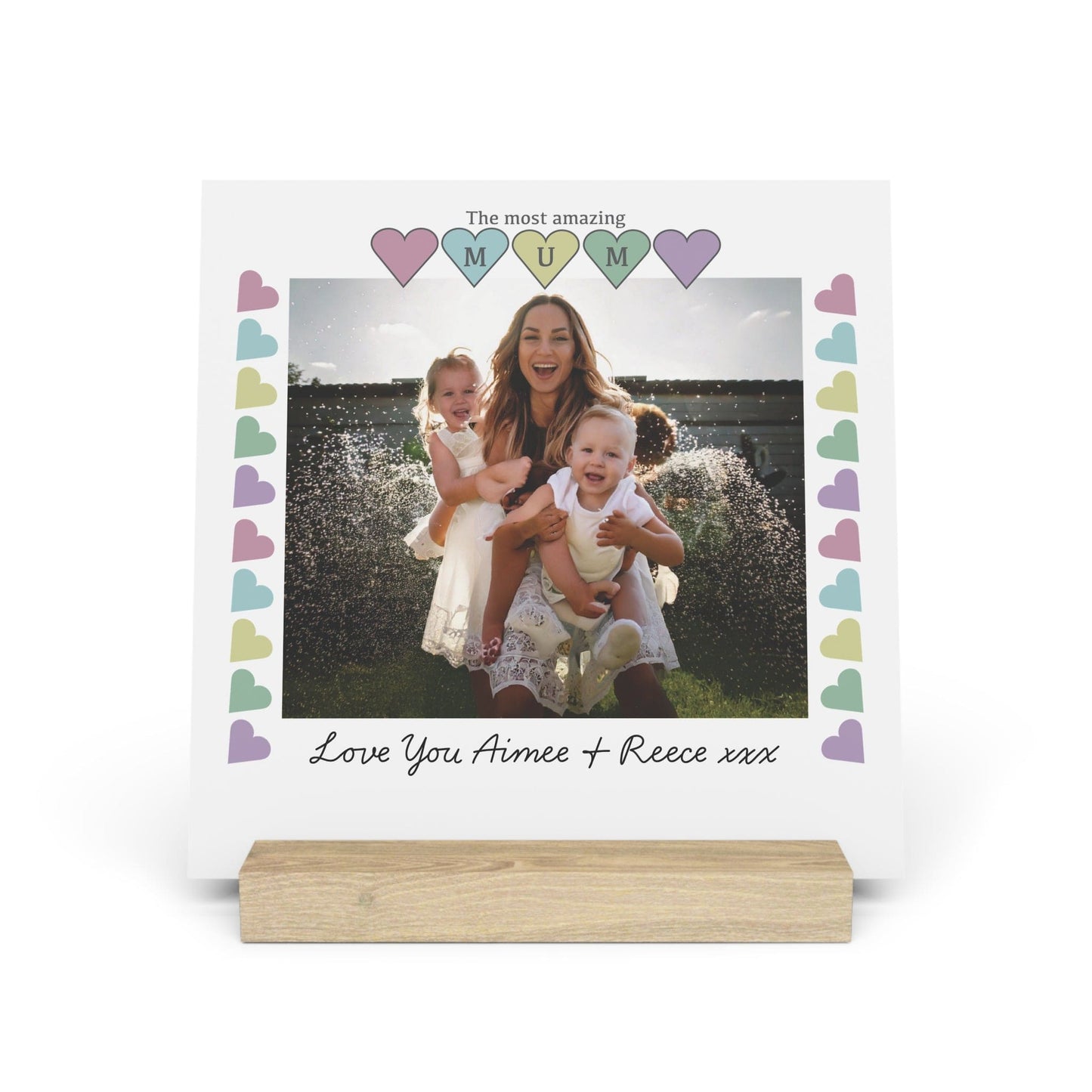 Printify Home Decor 8" x 8" (Square) / Oak Personalised Mum Photo Board With Stand Heart