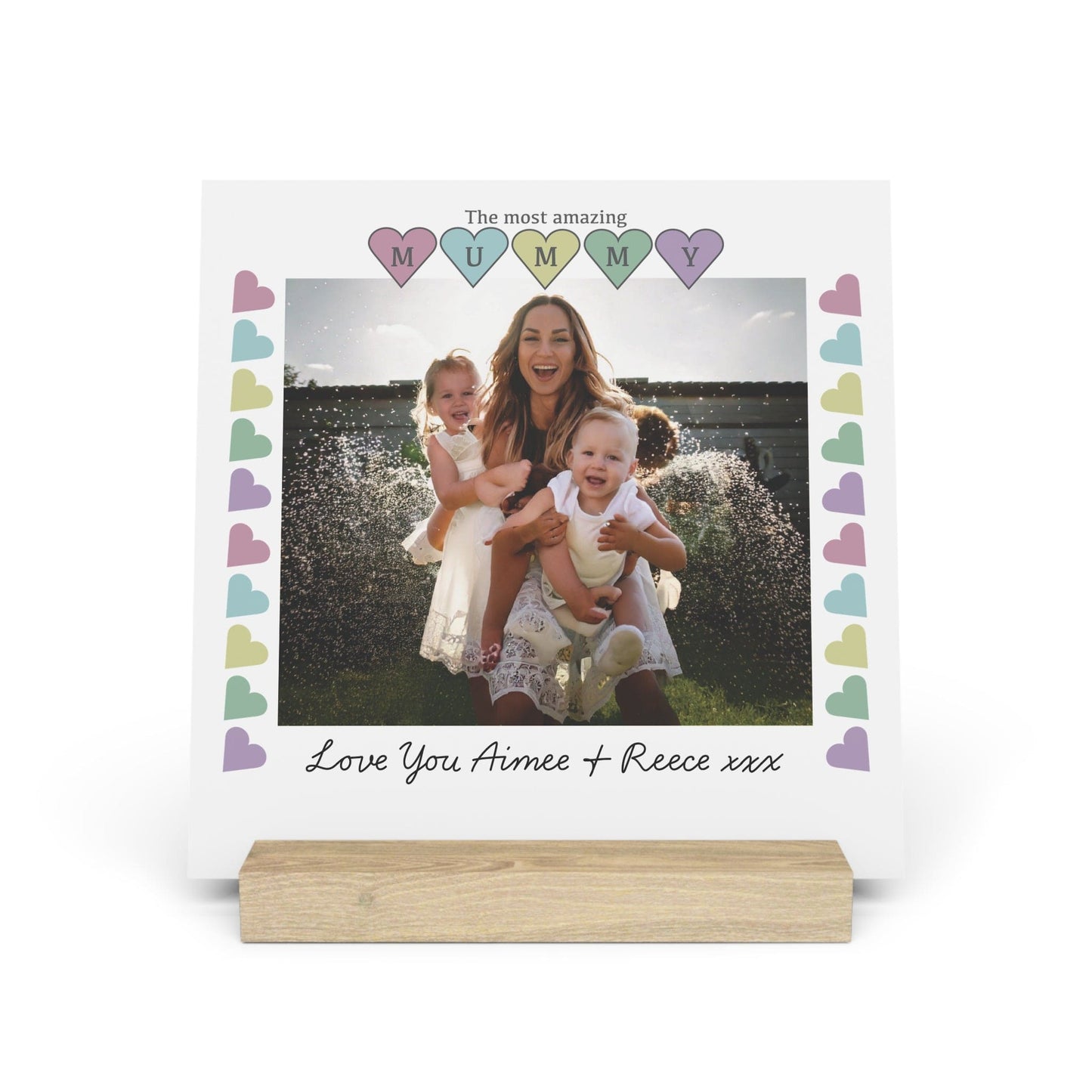 Printify Home Decor 8" x 8" (Square) / Oak Personalised Mummy Photo Board With Stand Heart