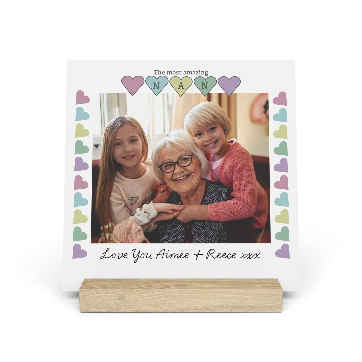 Printify Home Decor 8" x 8" (Square) / Oak Personalised Nan Photo Board With Stand Heart