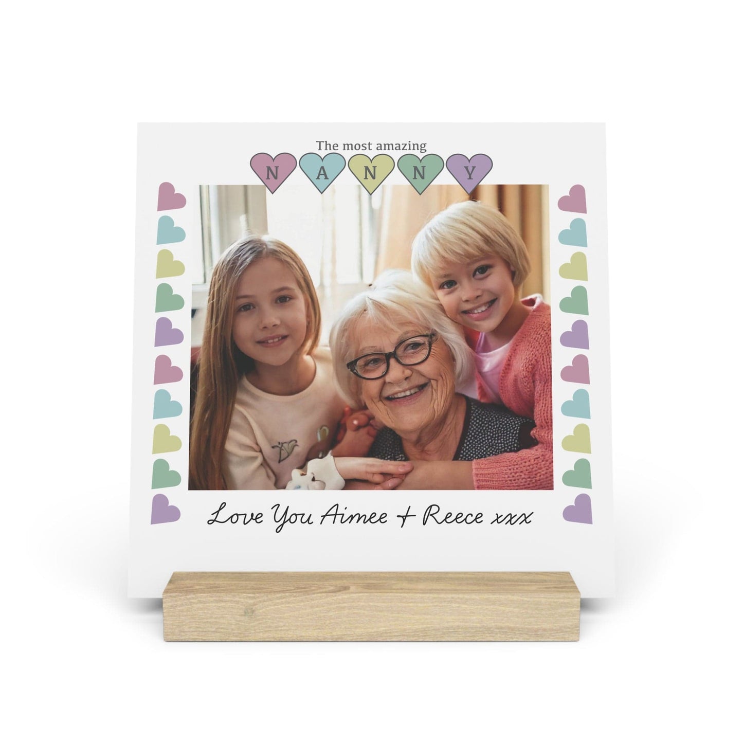 Printify Home Decor 8" x 8" (Square) / Oak Personalised Nanny Photo Board With Stand Heart