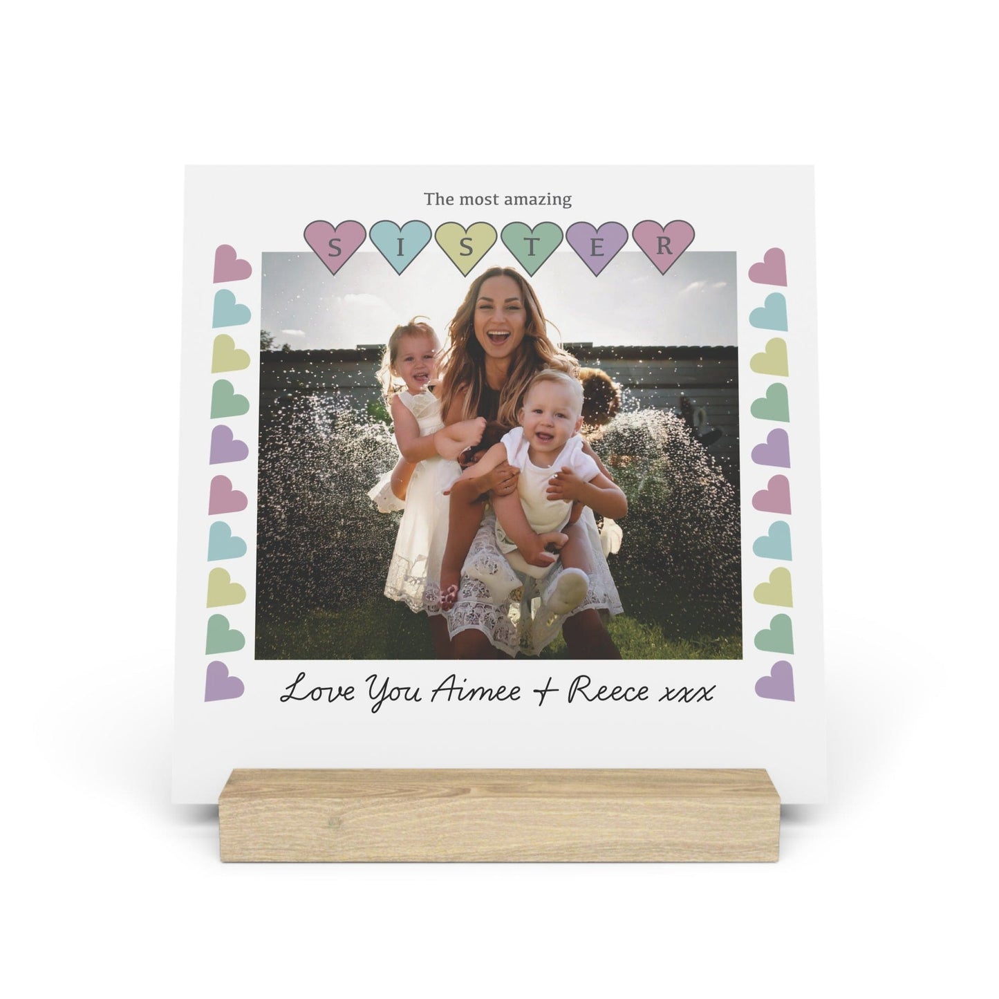 Printify Home Decor 8" x 8" (Square) / Oak Personalised Sister Photo Board With Stand Heart
