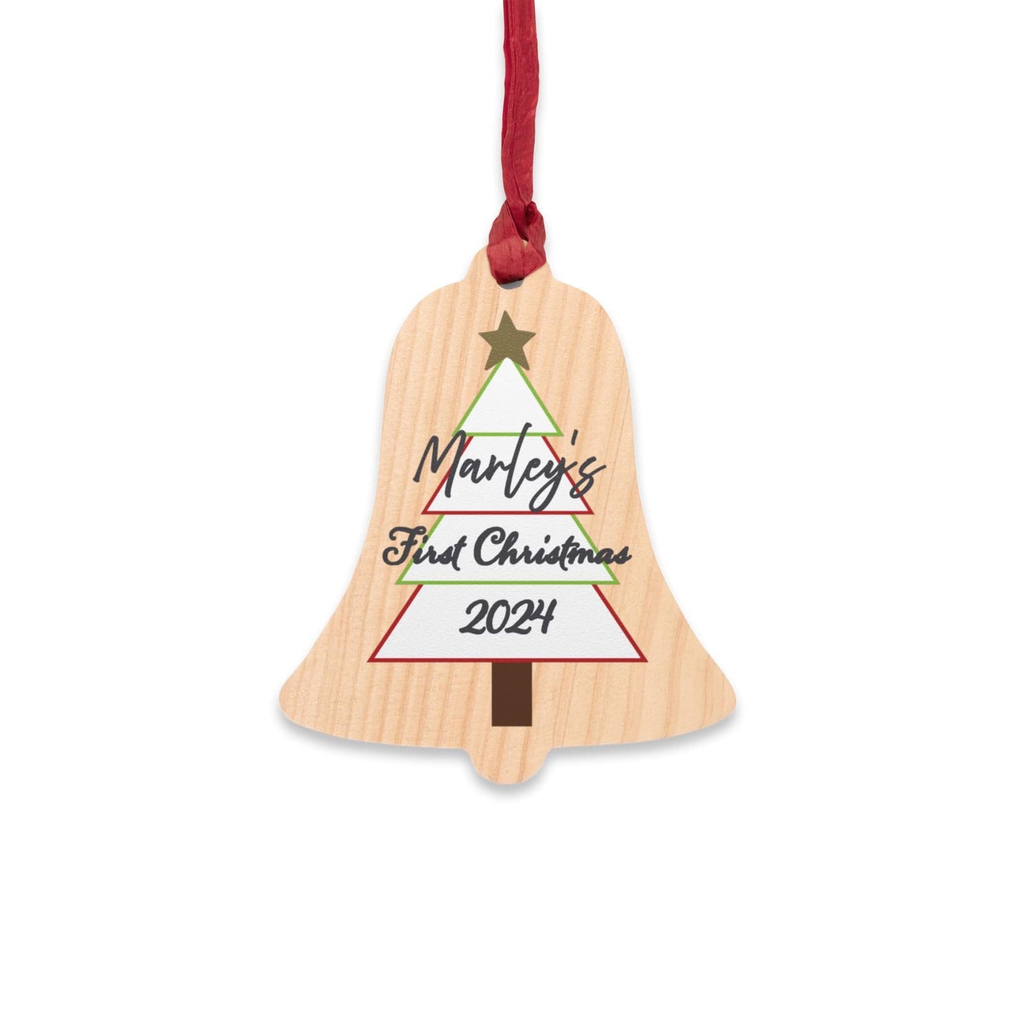 Printify Home Decor Bell / One Size Personalised First Christmas Wooden Bell Ornament- Festive