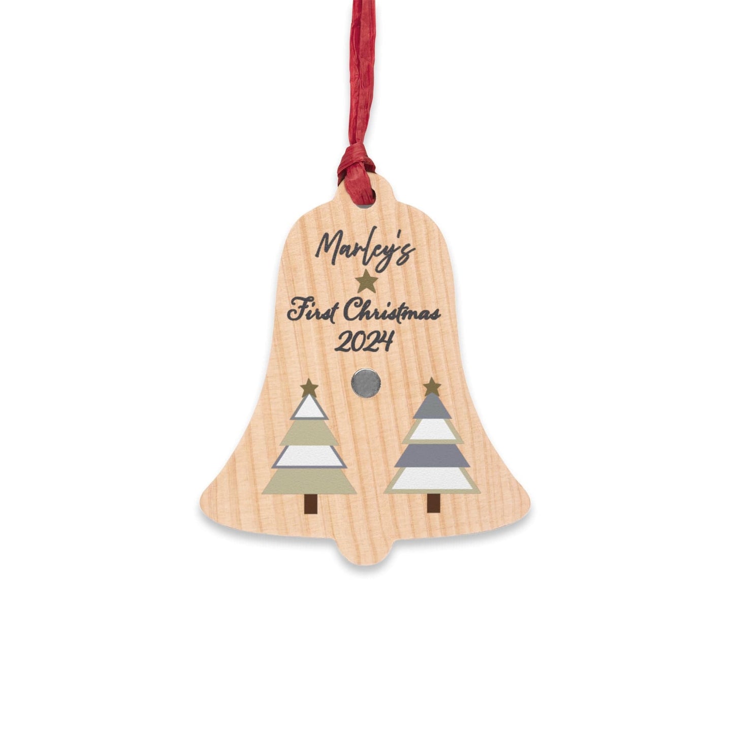 Printify Home Decor Bell / One Size Personalised First Christmas Wooden Bell Ornament - Neutral