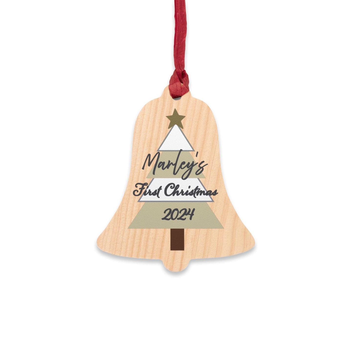 Printify Home Decor Bell / One Size Personalised First Christmas Wooden Bell Ornament - Neutral