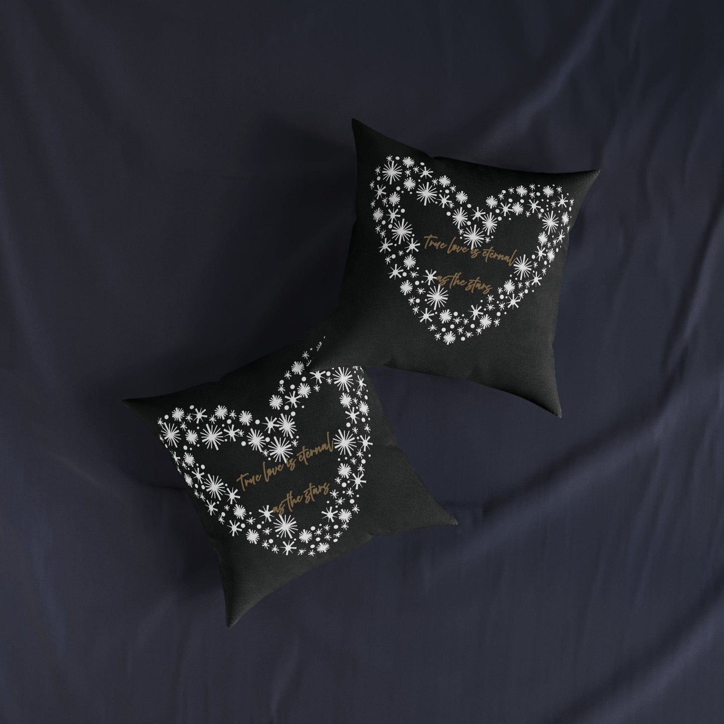 Printify Home Decor Black Cushion - True Love is Eternal as the Stars Heart Design
