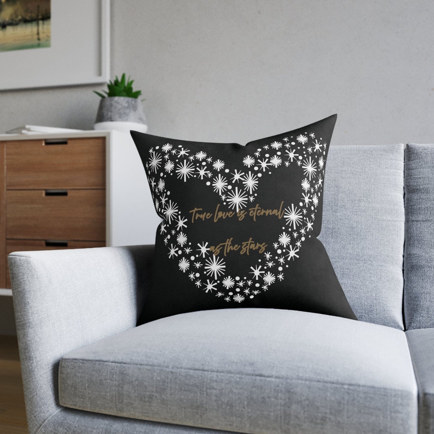 Printify Home Decor Black Cushion - True Love is Eternal as the Stars Heart Design