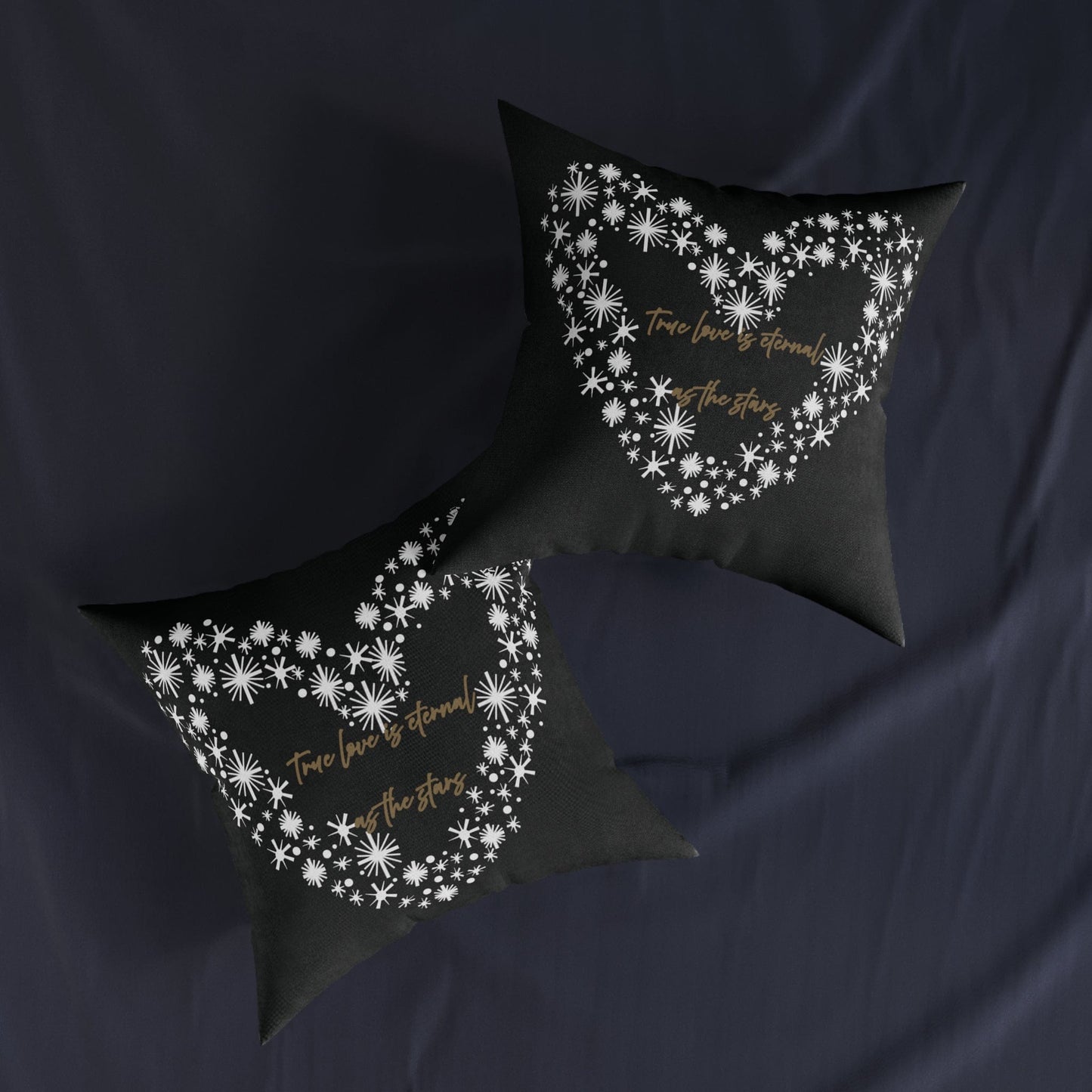 Printify Home Decor Black Cushion - True Love is Eternal as the Stars Heart Design
