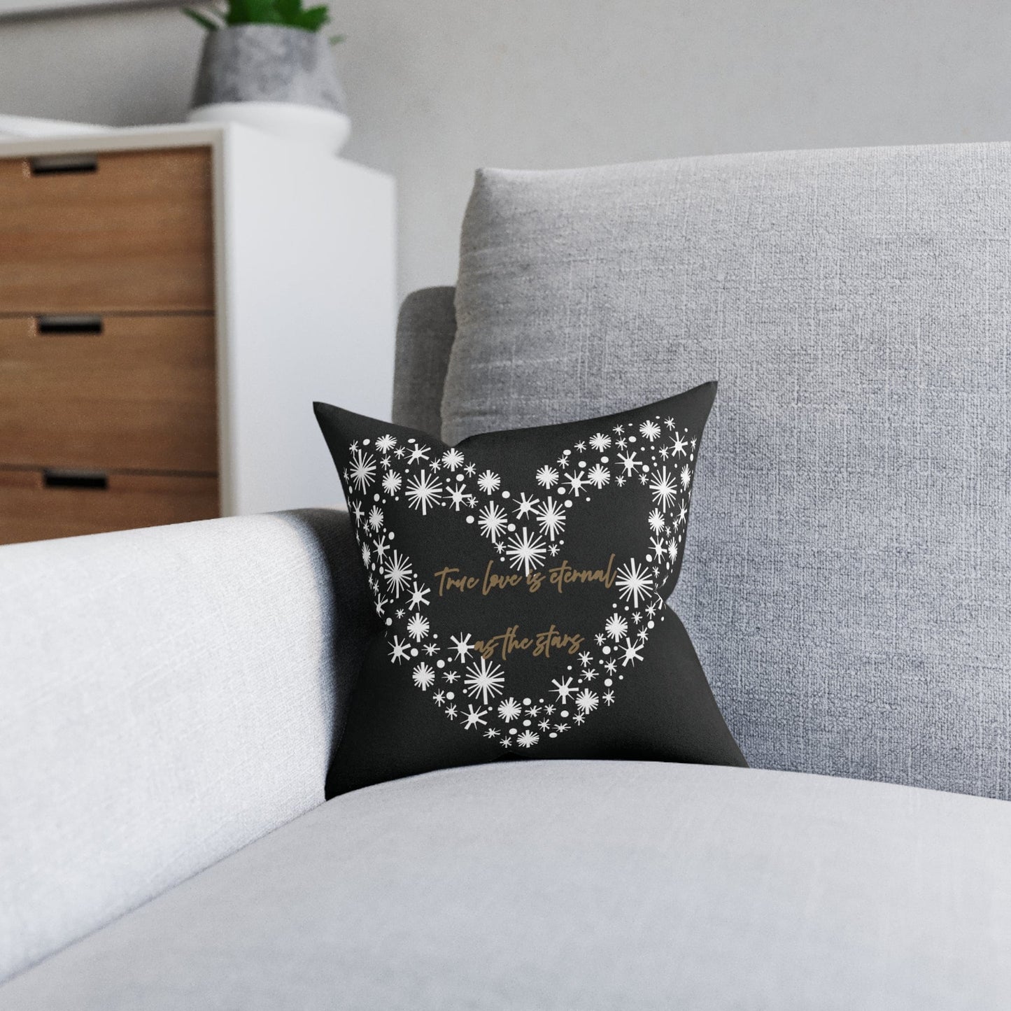 Printify Home Decor Black Cushion - True Love is Eternal as the Stars Heart Design