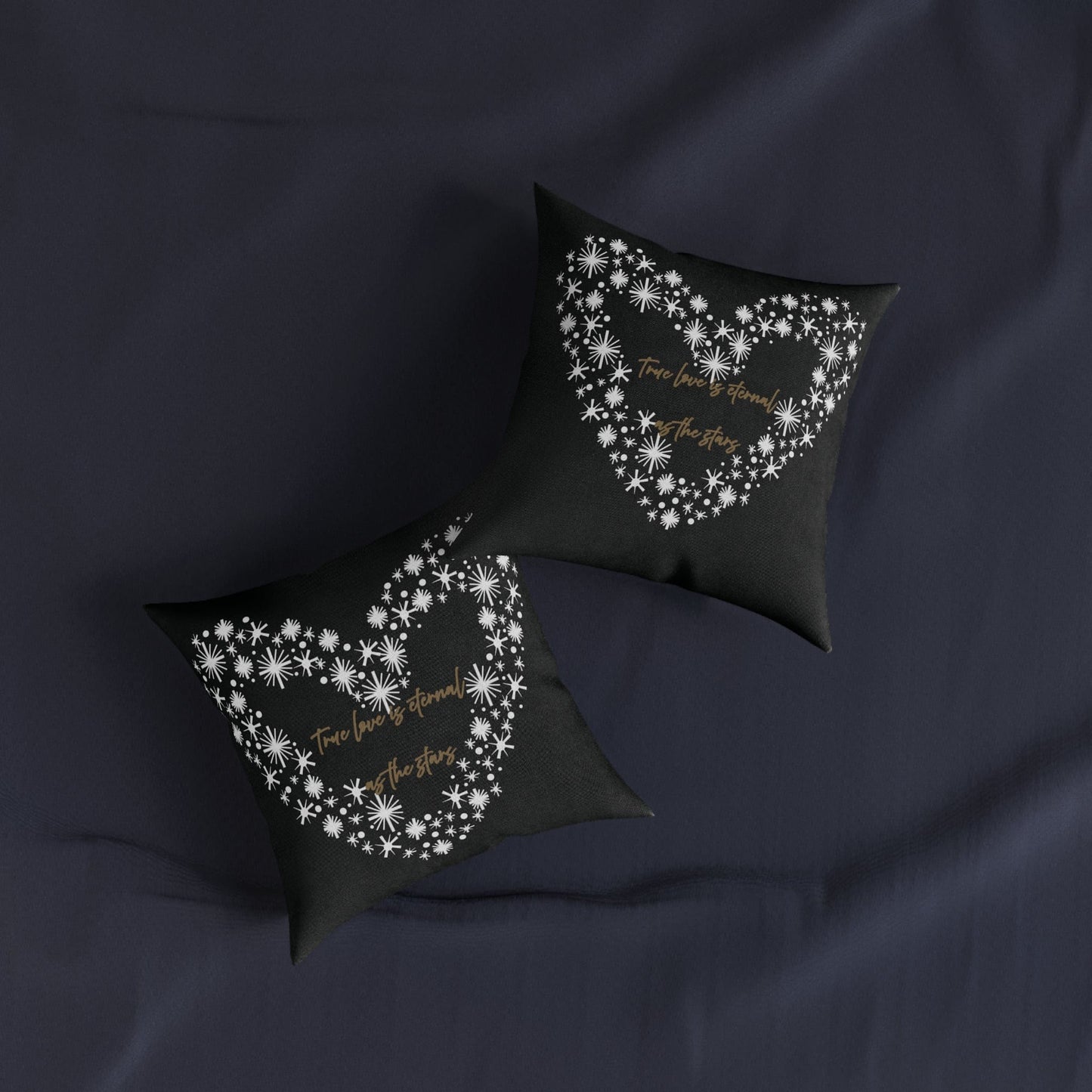Printify Home Decor Black Cushion - True Love is Eternal as the Stars Heart Design