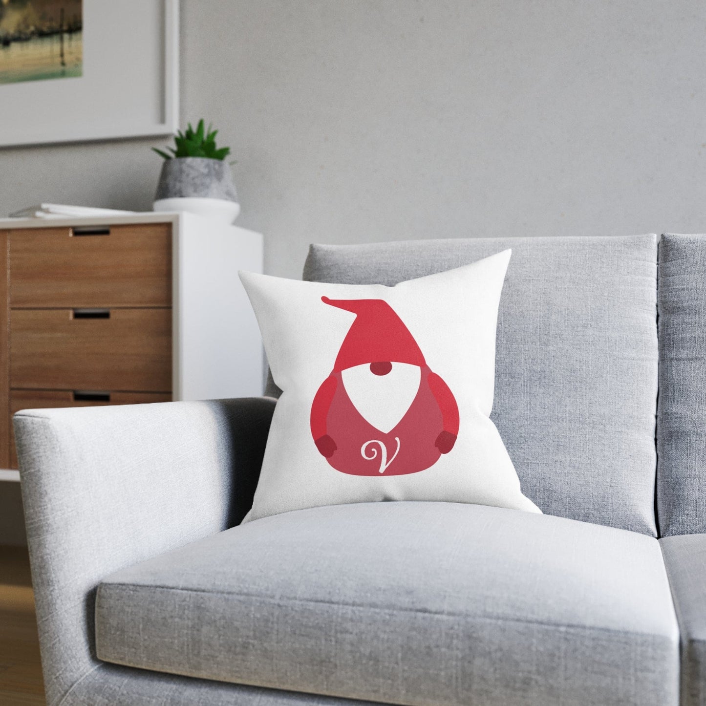 Printify Home Decor Christmas Cushion – Personalised Initial Gonk Design