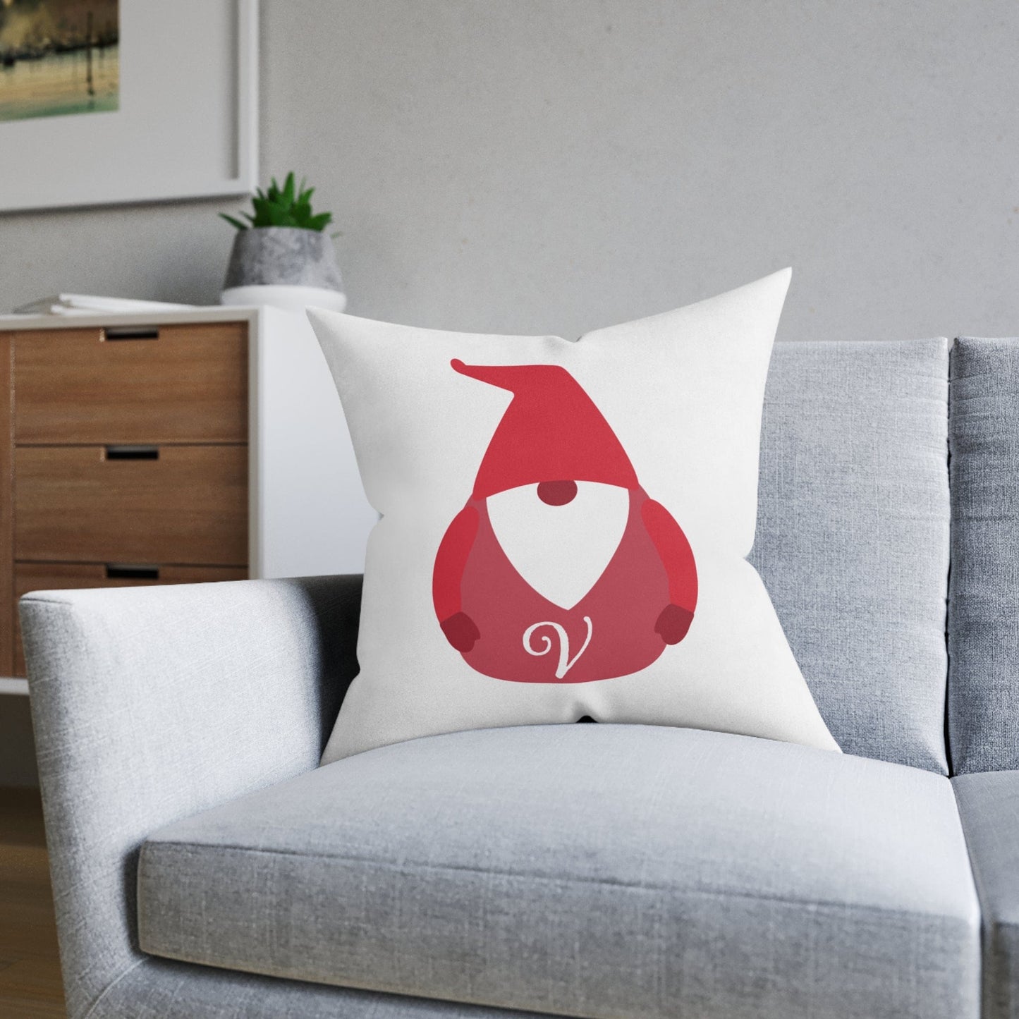 Printify Home Decor Christmas Cushion – Personalised Initial Gonk Design